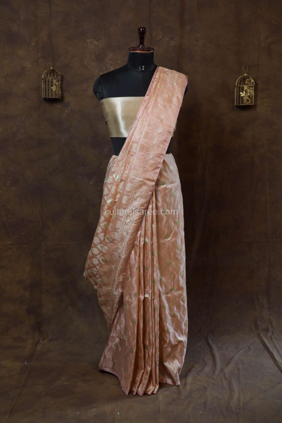 Peach color banarasi silk saree