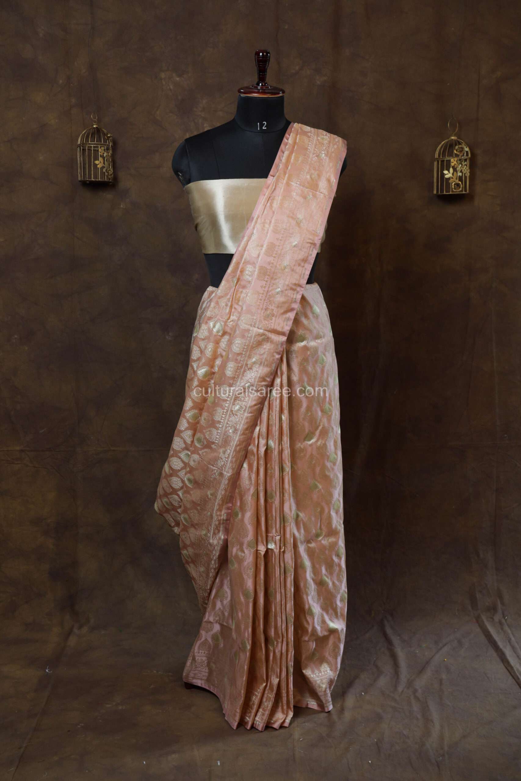Peach color banarasi silk saree