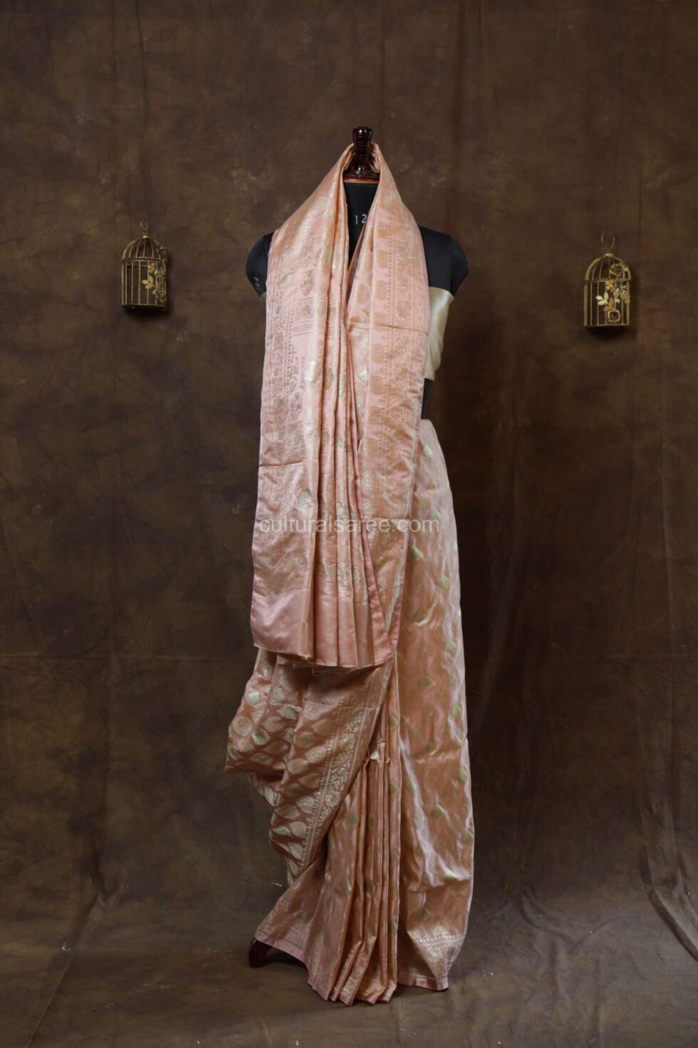 Peach color silk saree