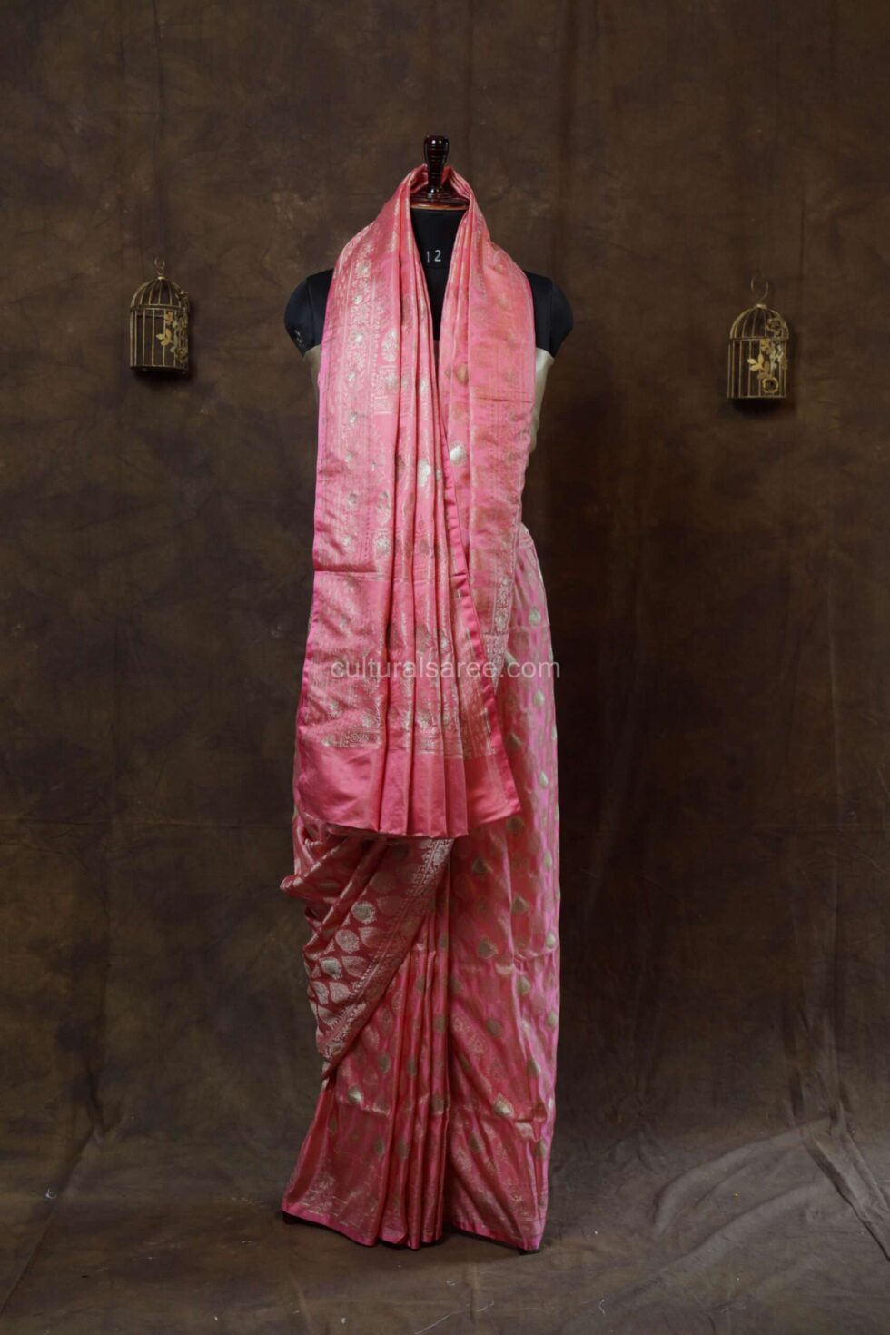 Flamingo pink Zariwork silk saree