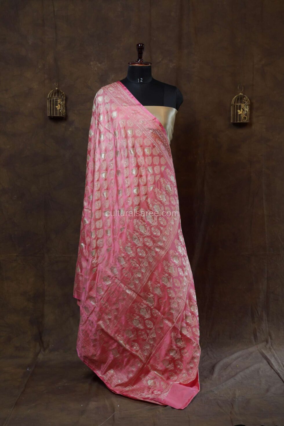 Flamingo pink silk saree