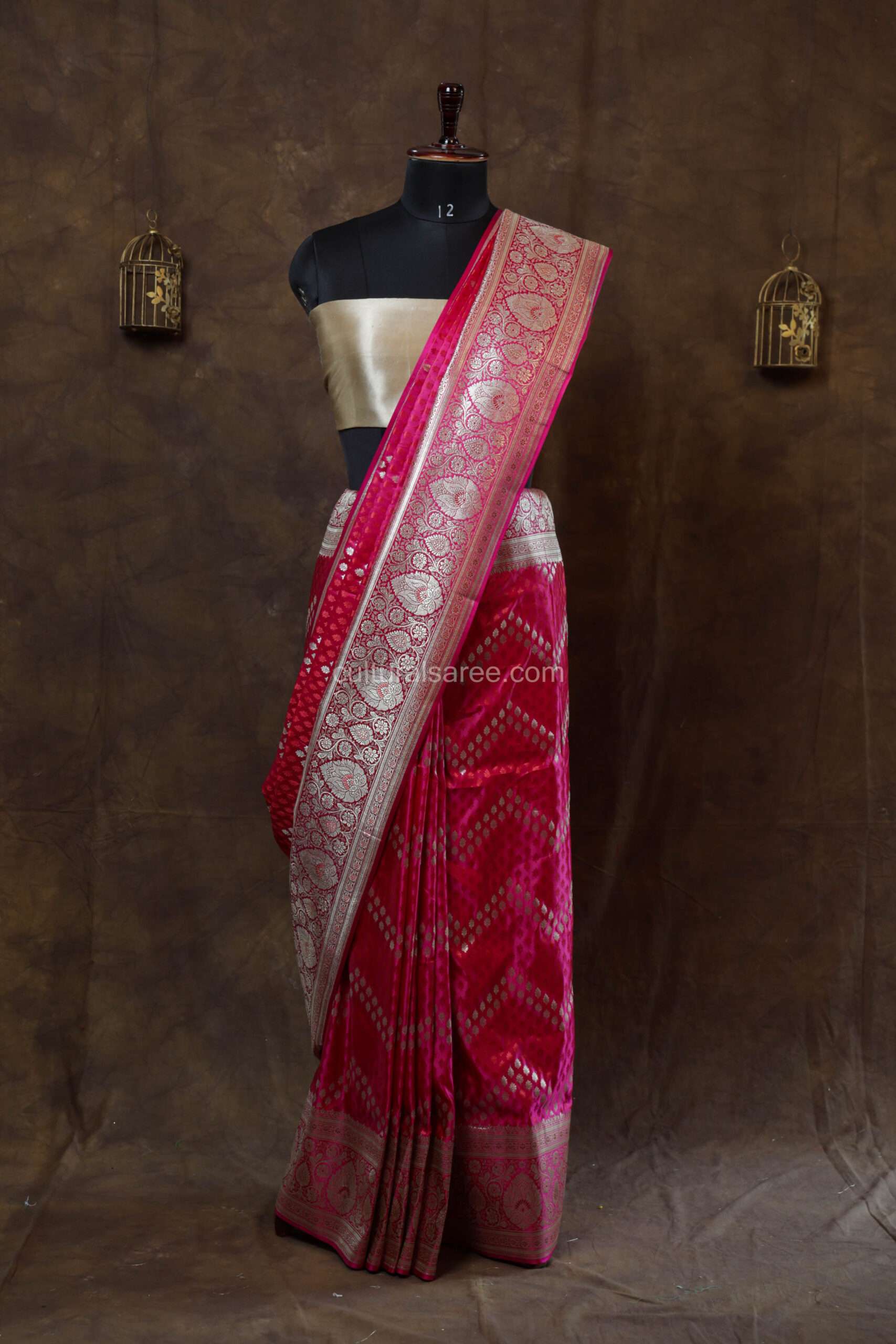 Rani color banarasi rang kart silk saree
