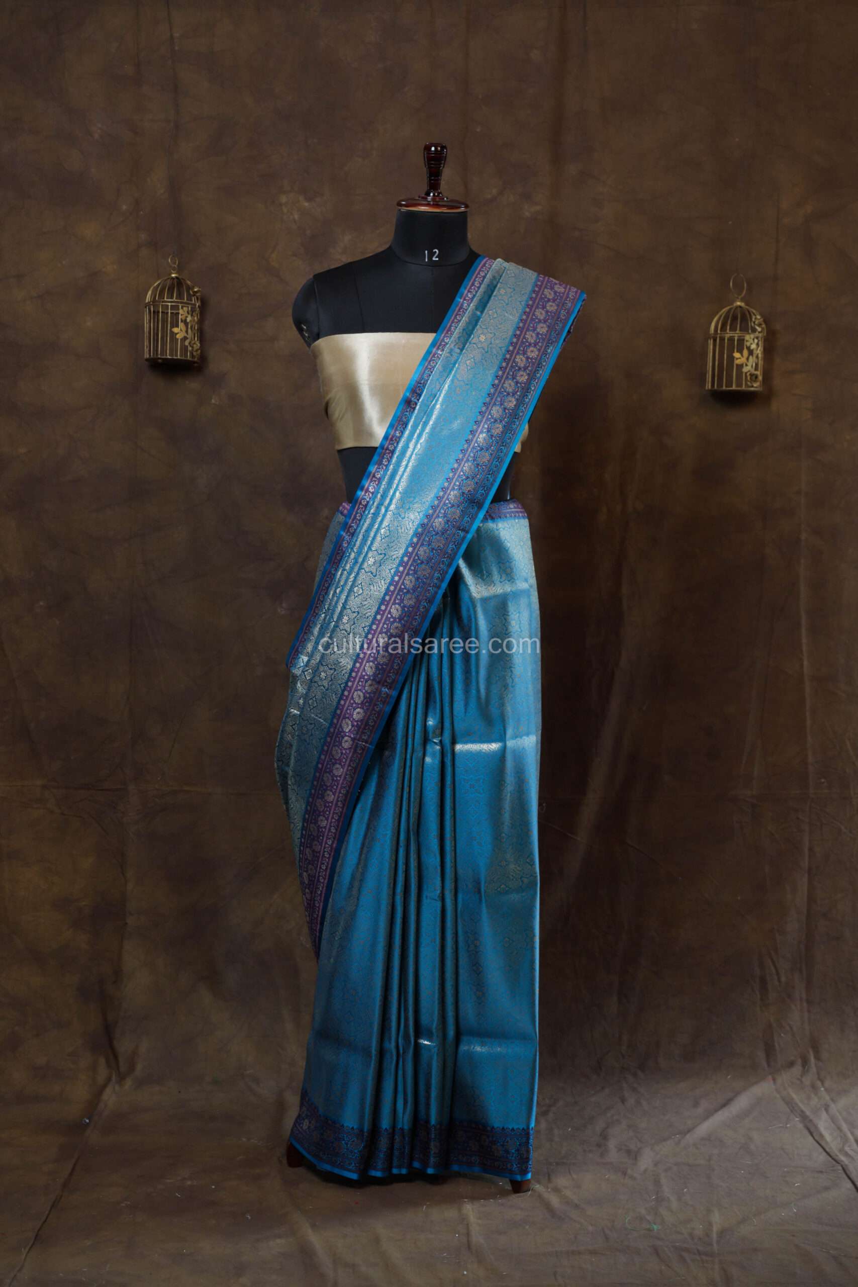 Marine Blue Tanchoi Silk Banarasi Saree