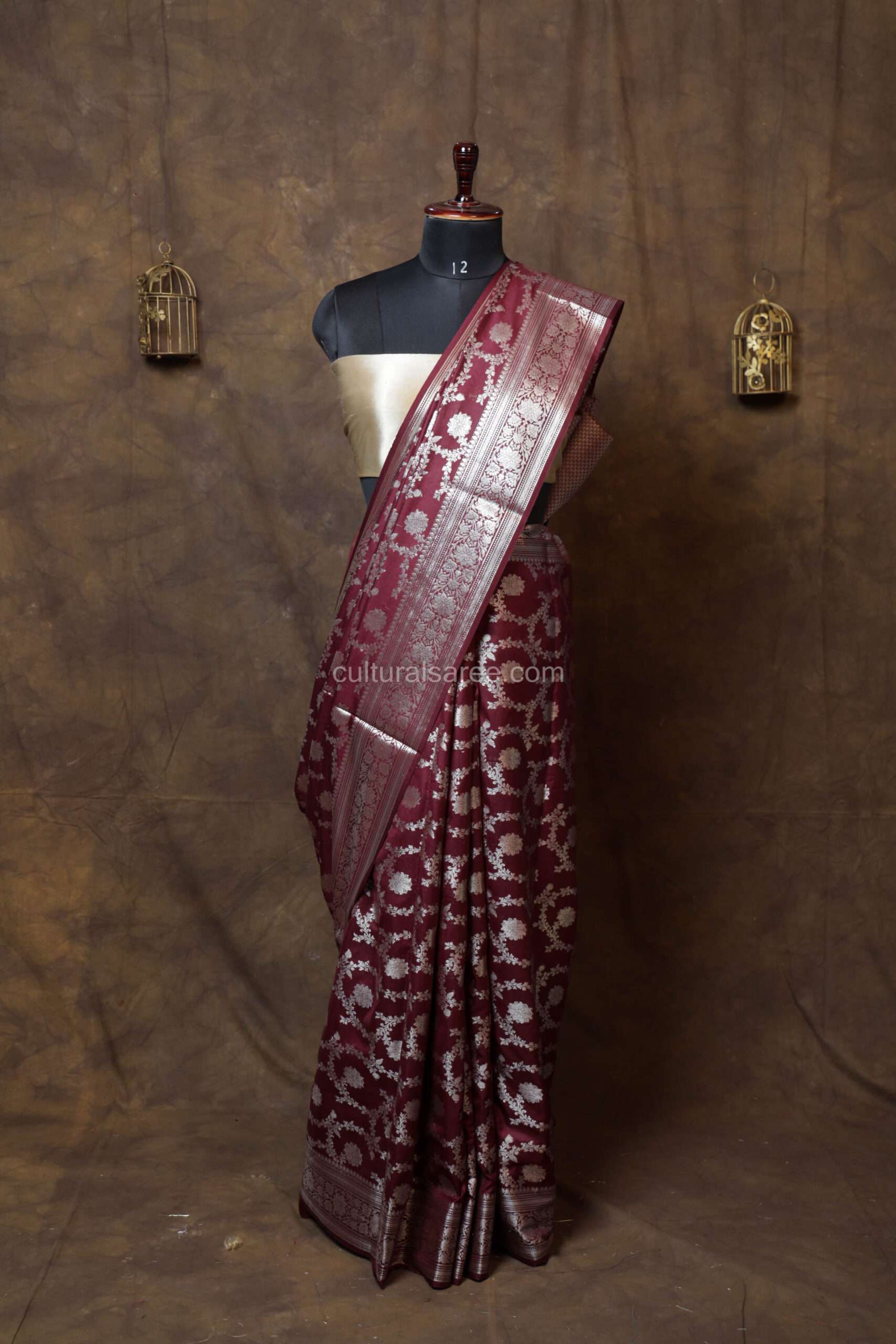 Royal maroon banarasi silk paudi saree