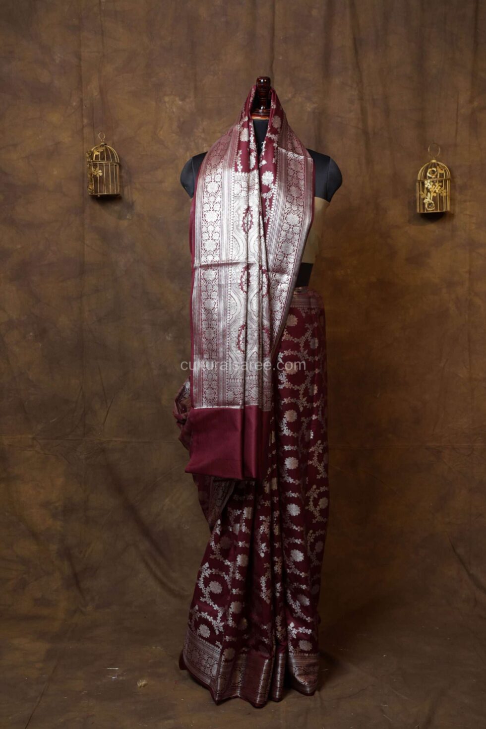Royal maroon banarasi Jal silk paudi saree