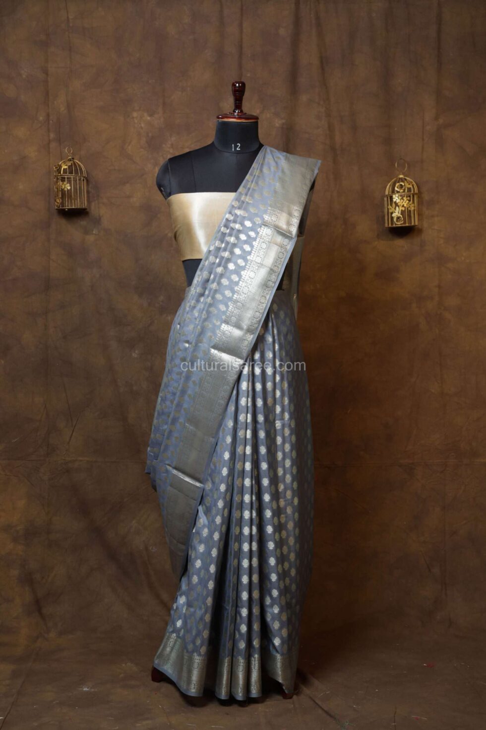 Pastel Blue banarasi silk Paudi saree