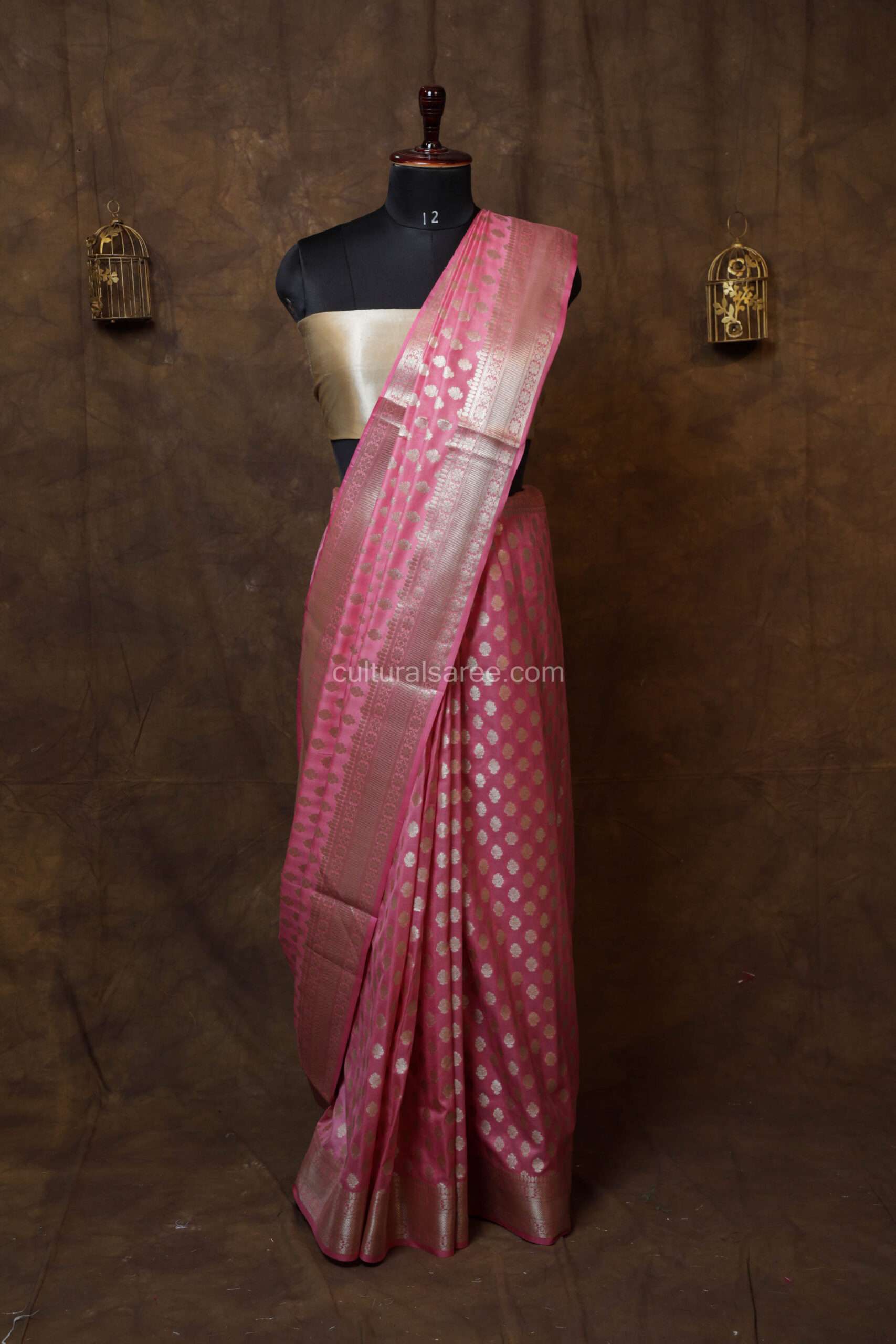 Light Pink banarasi Silk paudi buti saree