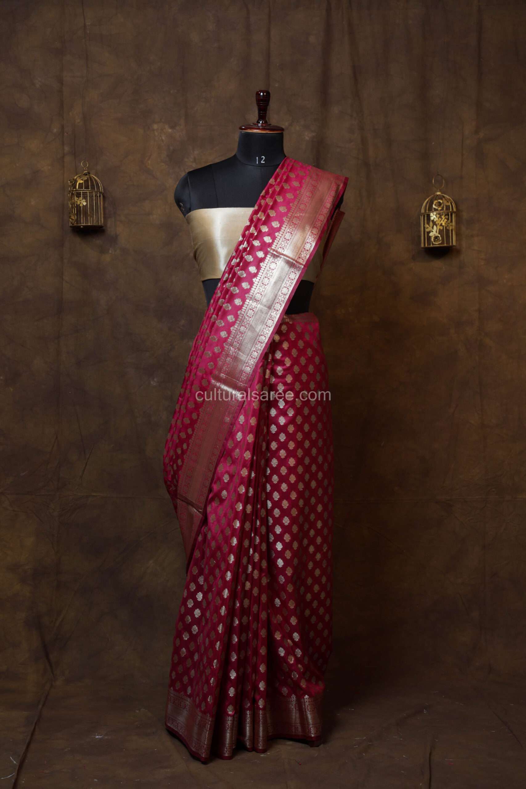 Dark pink banarasi silk paudi Saree