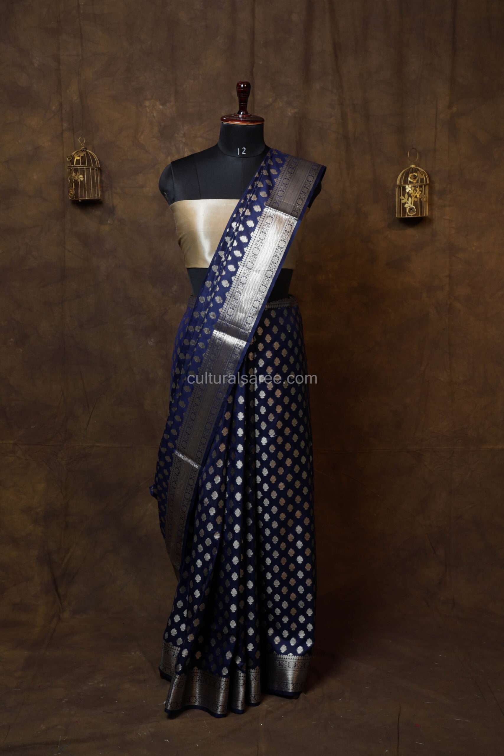 Navy Blue banarasi Silk paudi saree