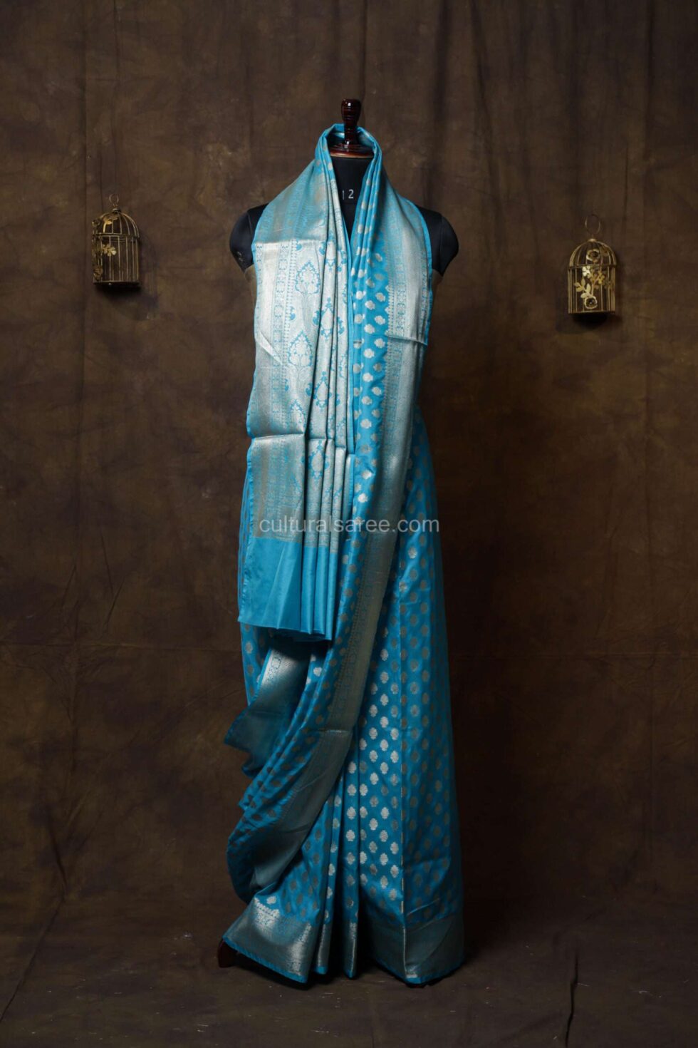 Sky Blue Banarasi Silk paudi Saree with Silver border