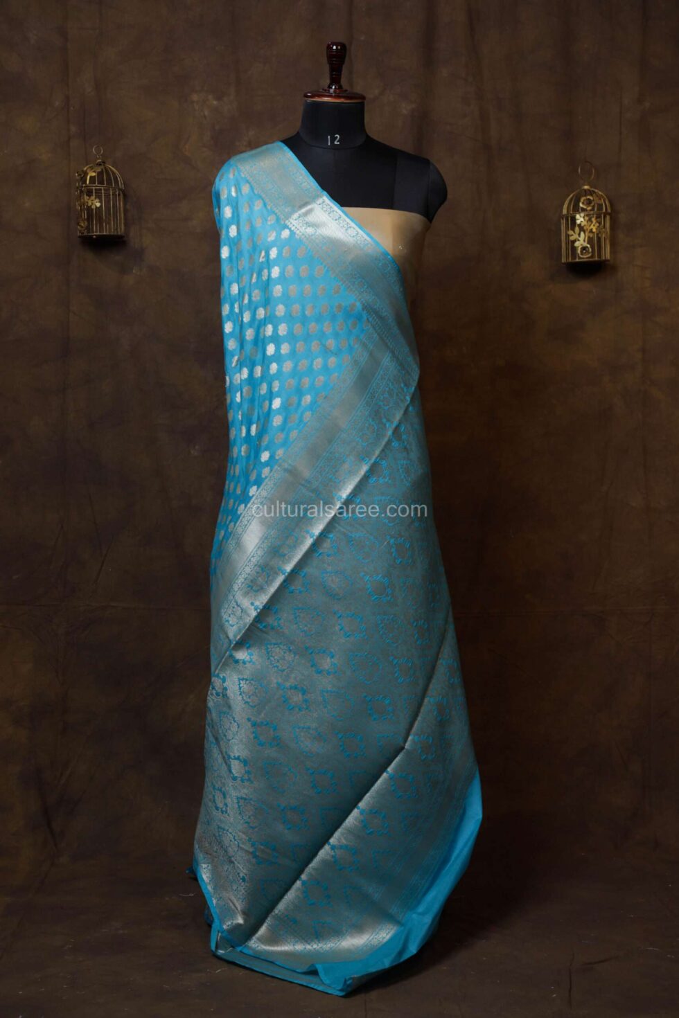 Sky Blue Banarasi Silk paudi Saree with Silver border