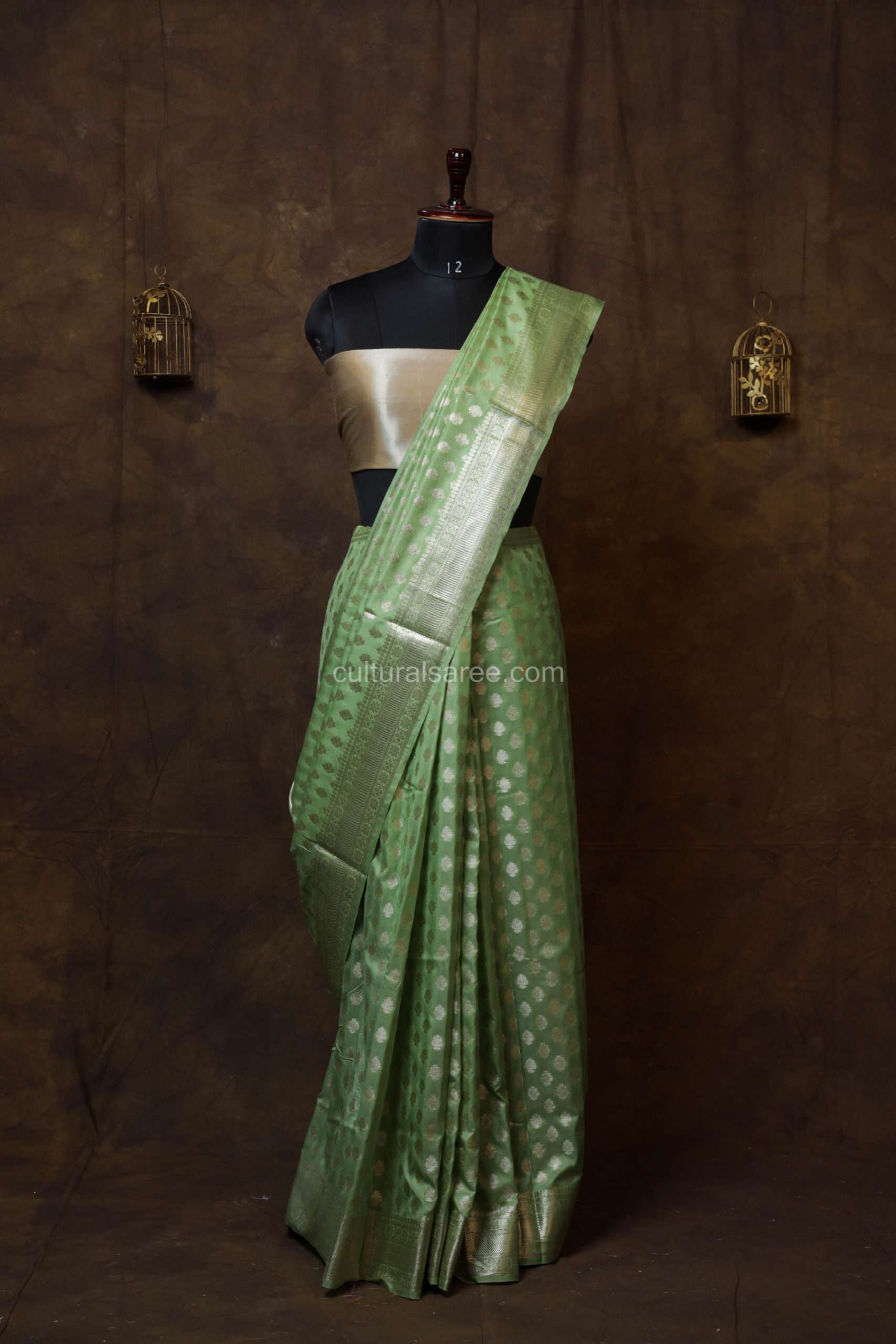 Pastel Green Banarasi Silk paudi Saree