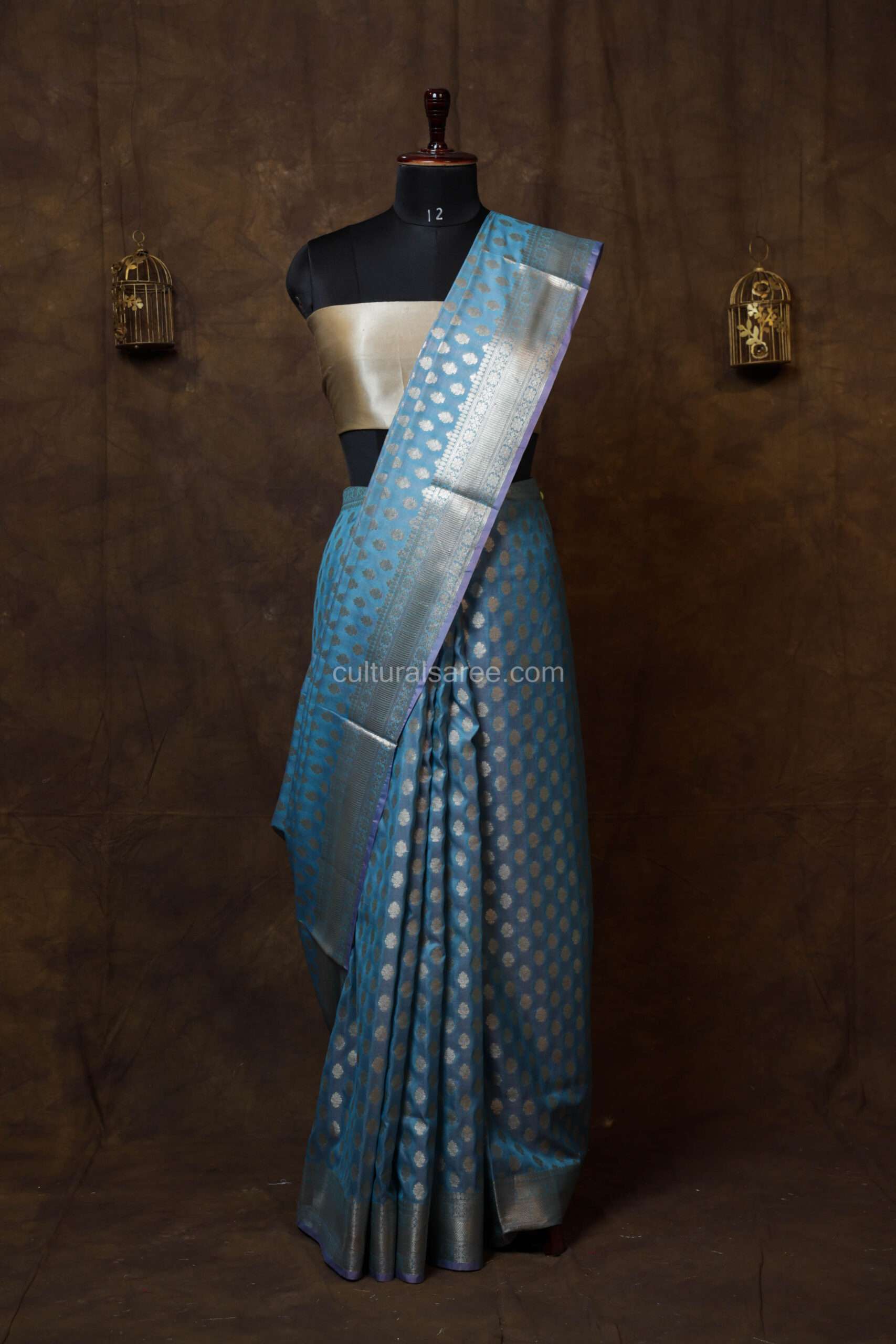 Pastel Sky Blue Banarasi Silk paudi Saree