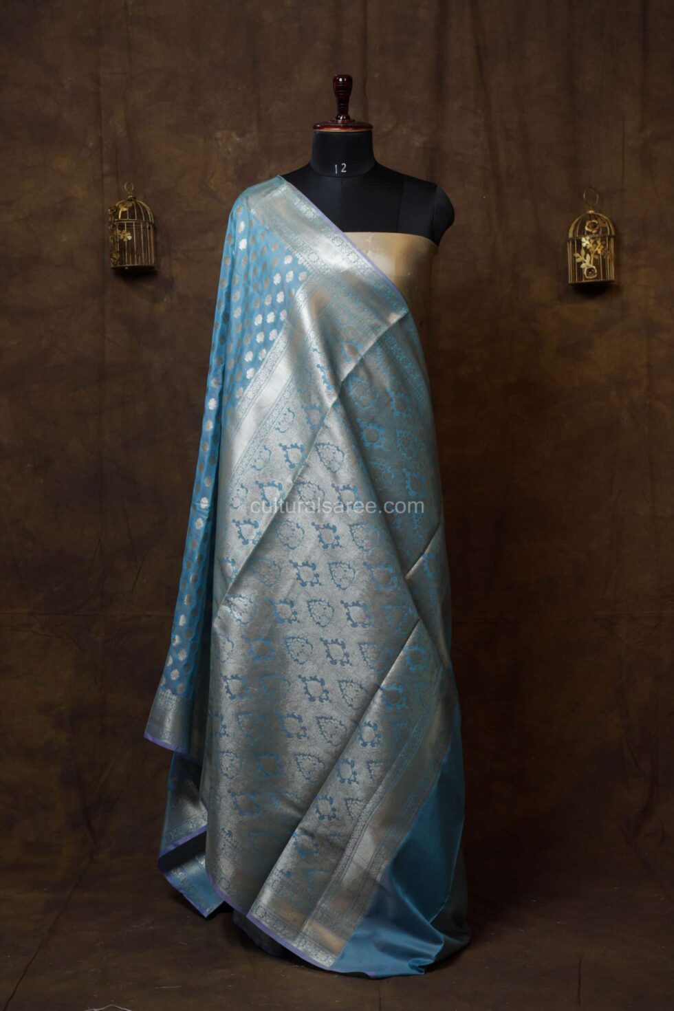 Pastel Sky Blue Banarasi Silk Paudi Saree