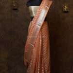 Pastel Peach Banarasi Silk Paudi Saree