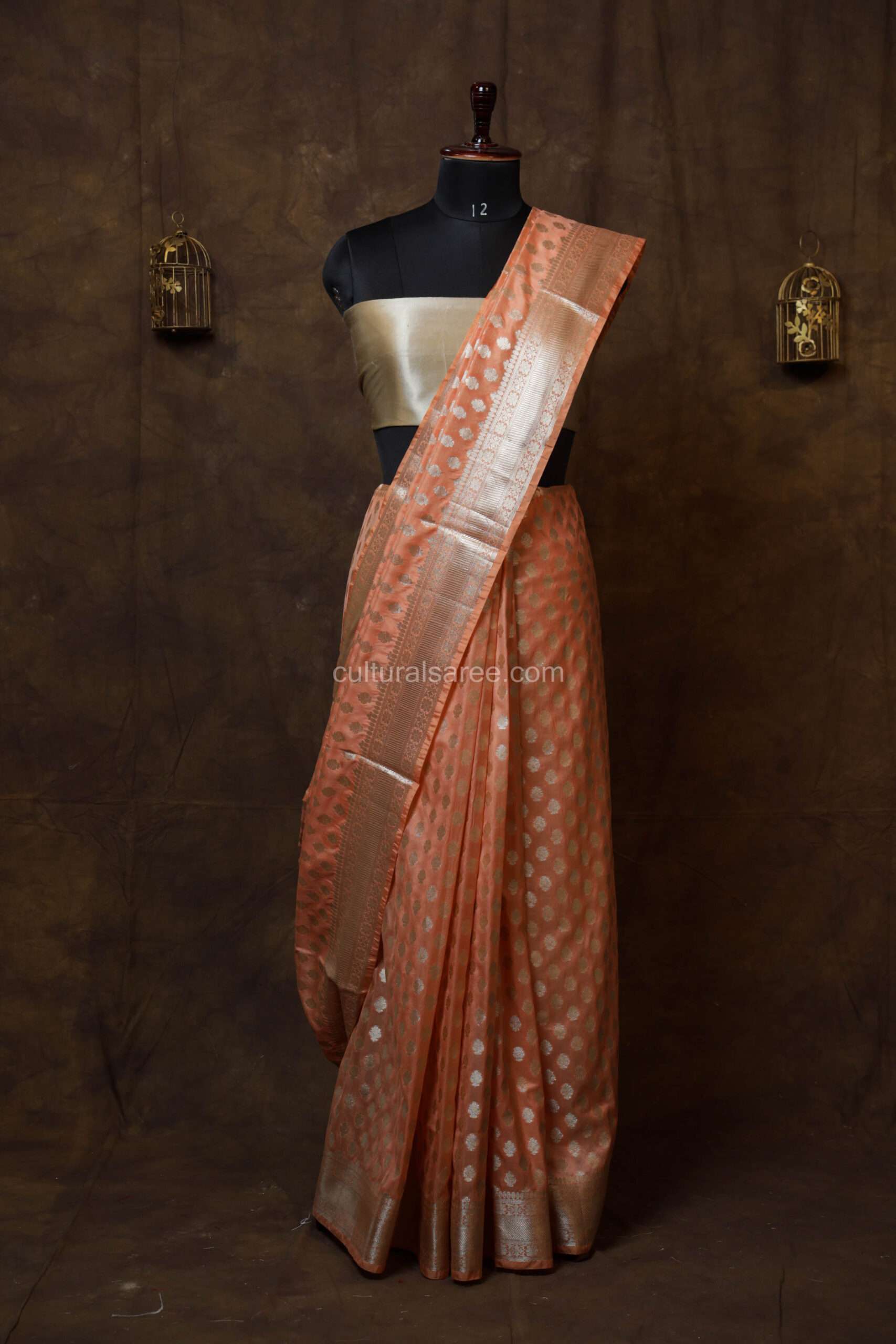 Pastel Peach Banarasi Silk Paudi Saree