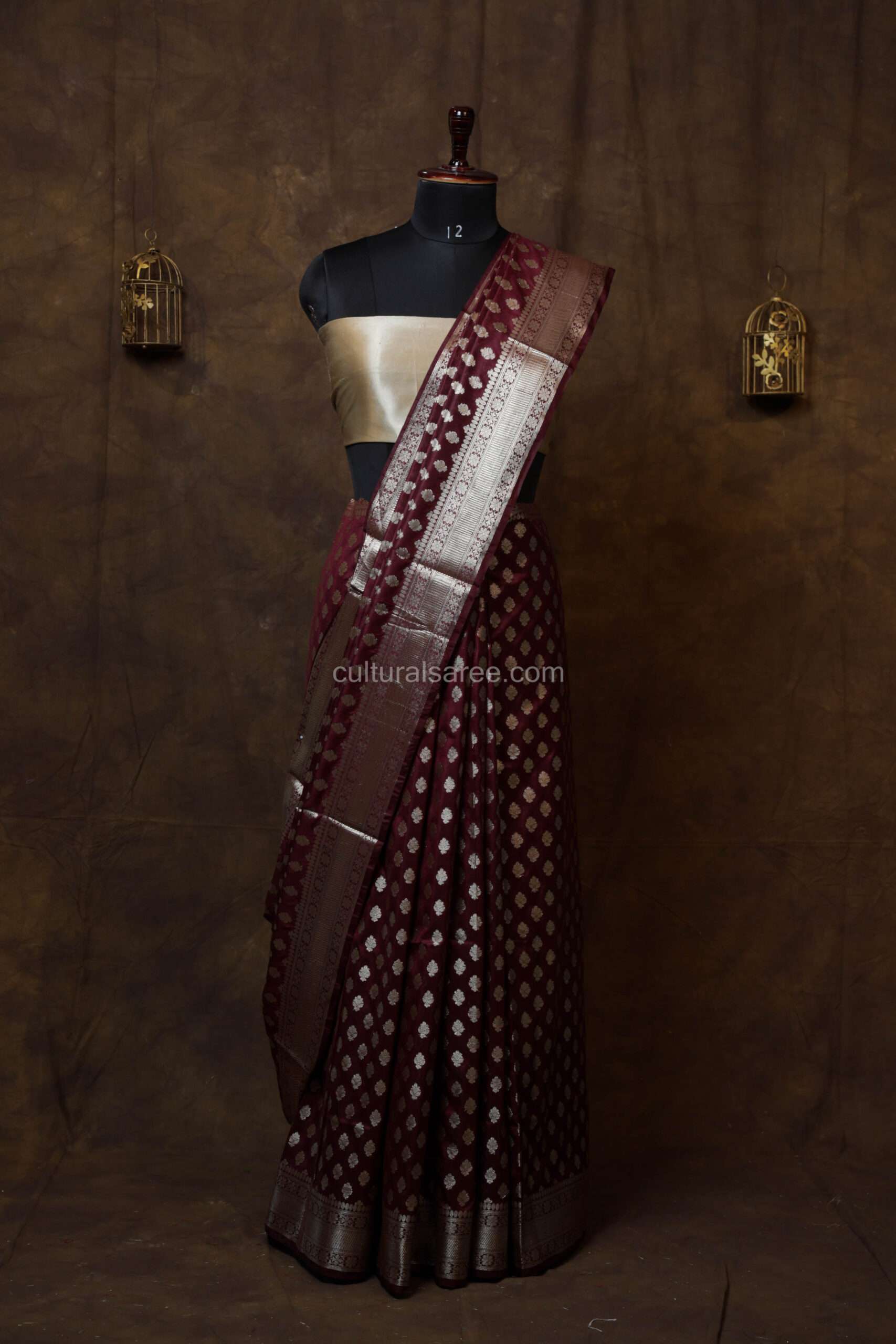 Royal Maroon Banarasi silk Paudi Saree