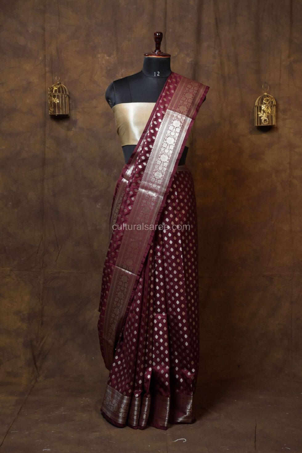 Maroon Banarasi Silk Paudi Saree