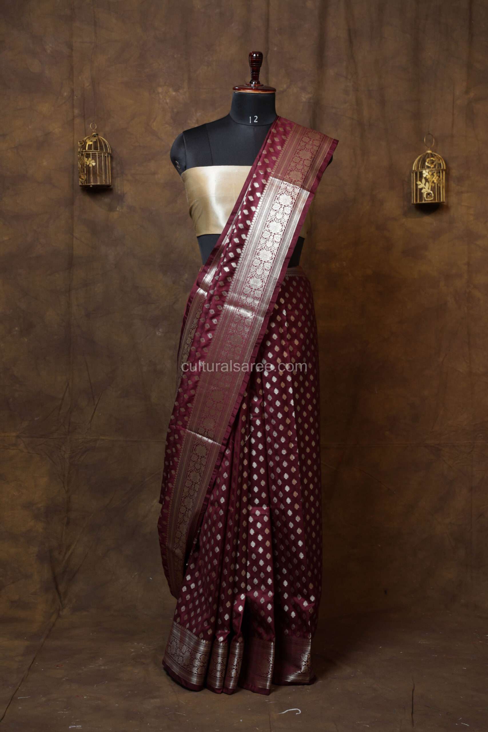 Maroon Banarasi Silk Paudi Saree