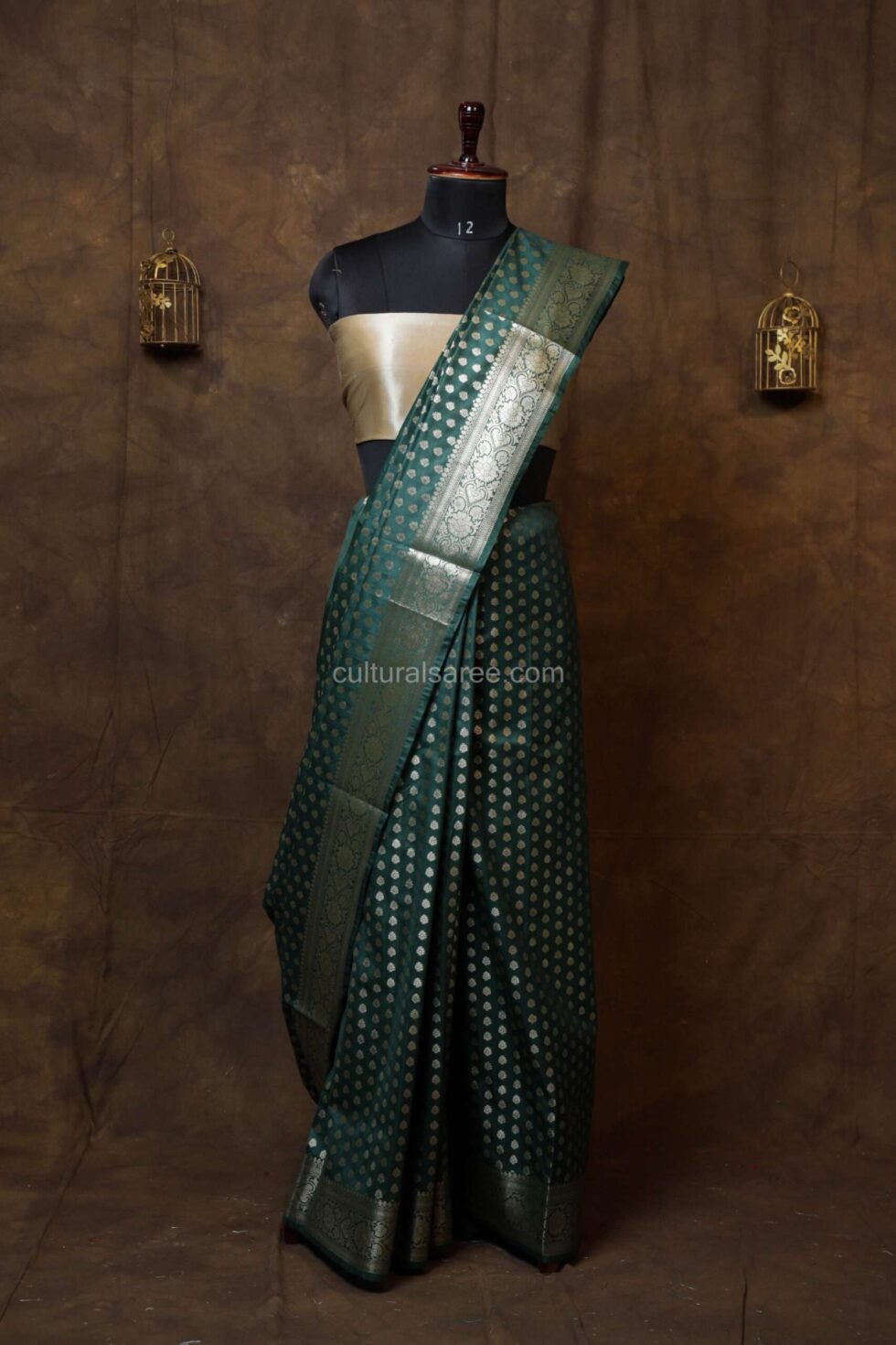 Pine Green Banarasi Silk Paudi Saree