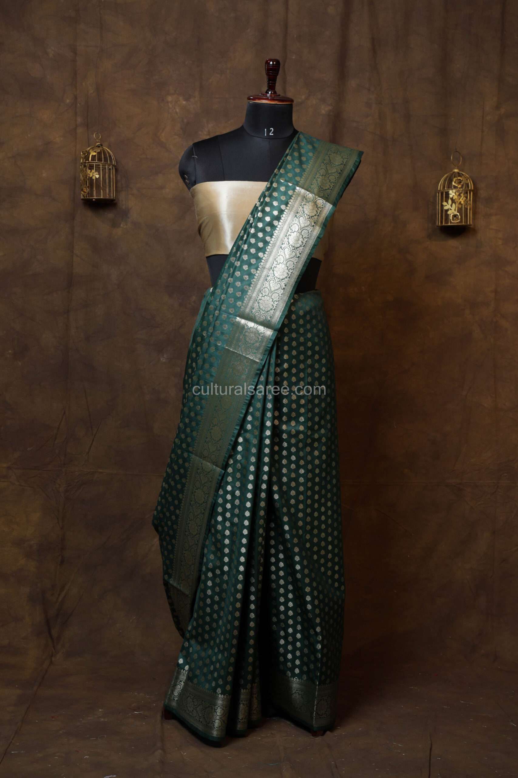 Pine Green Banarasi Silk Paudi Saree