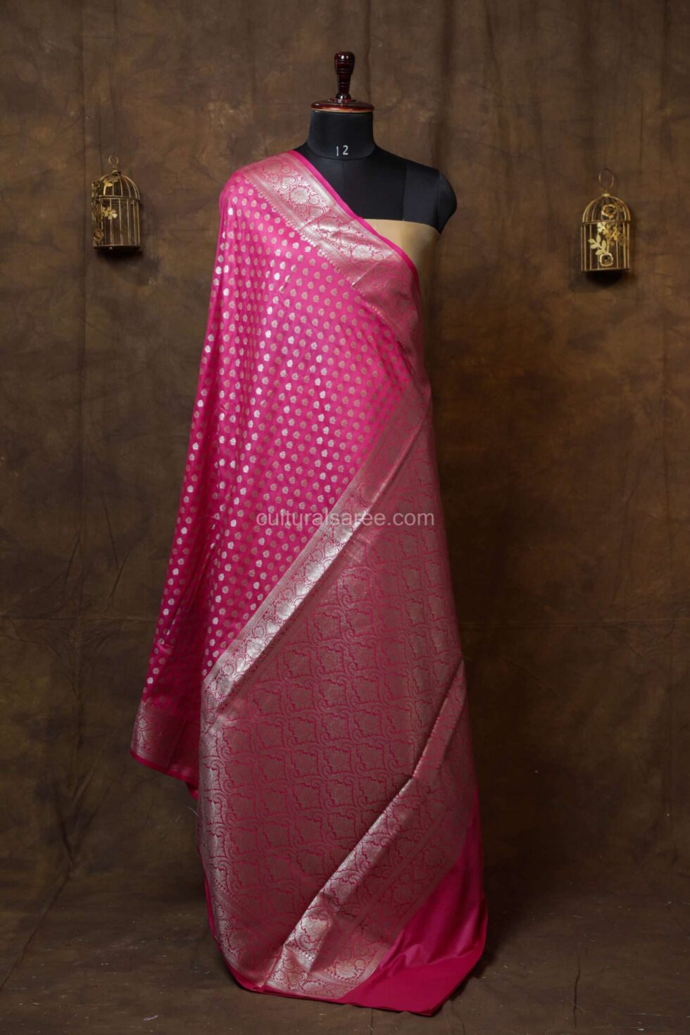 Bright Banarasi Silk Paudi Saree with floral border