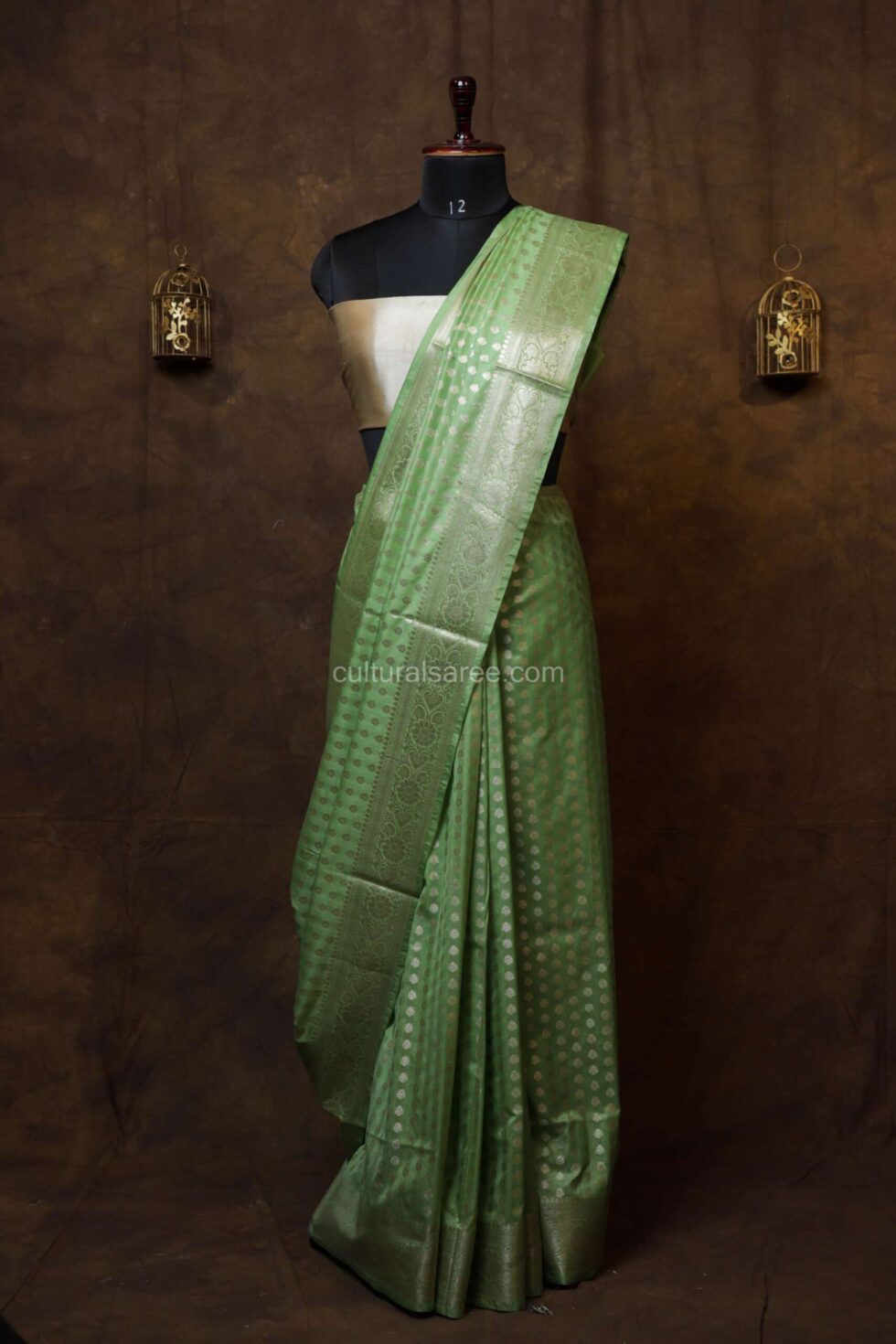 Pistachio Glow banarasi silk paudi saree