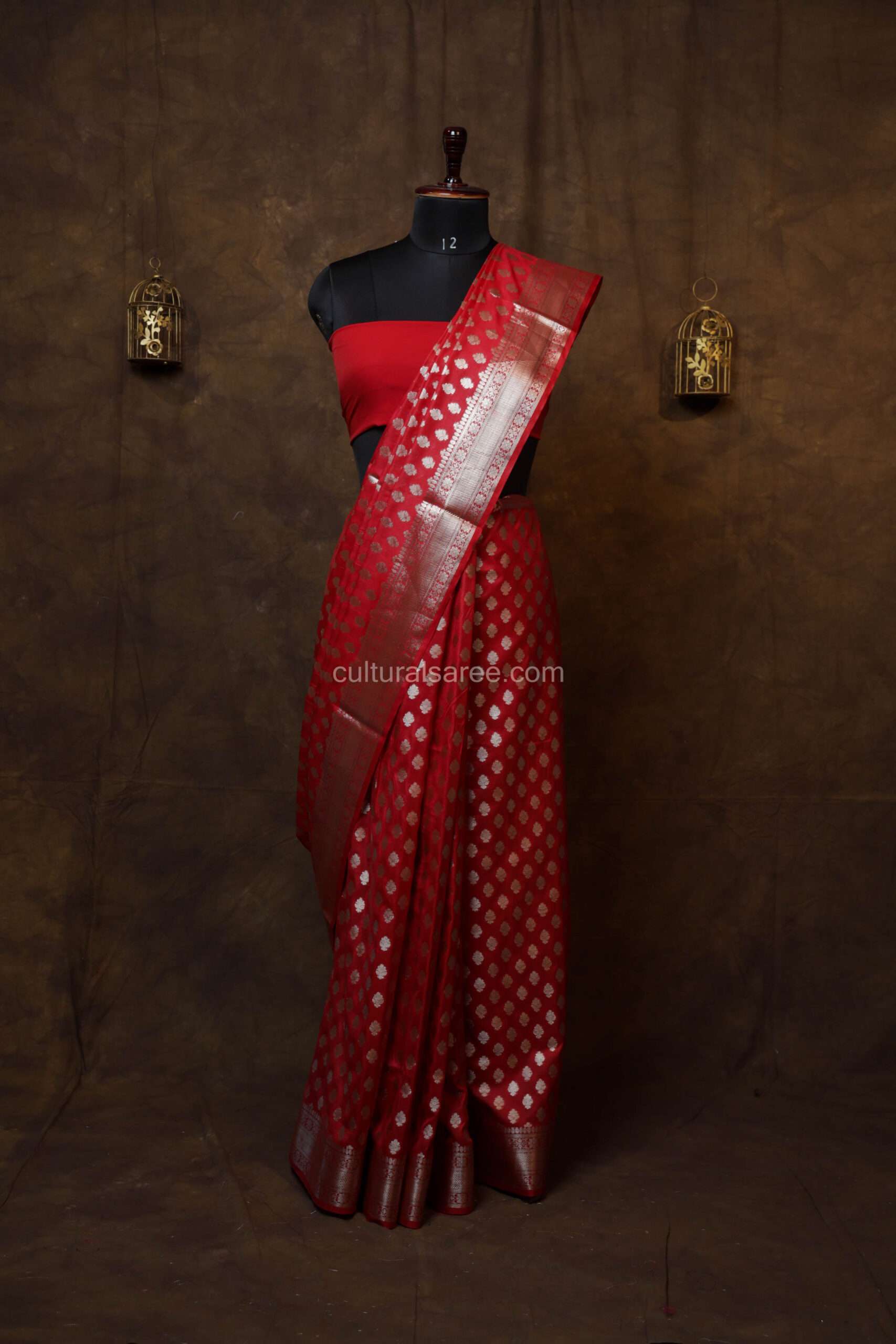 Ruby red banarasi silk saree
