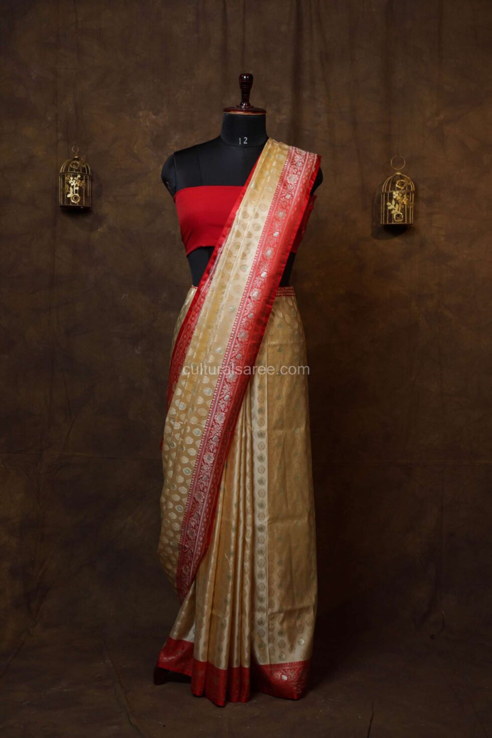 beige color banarasi silk saree