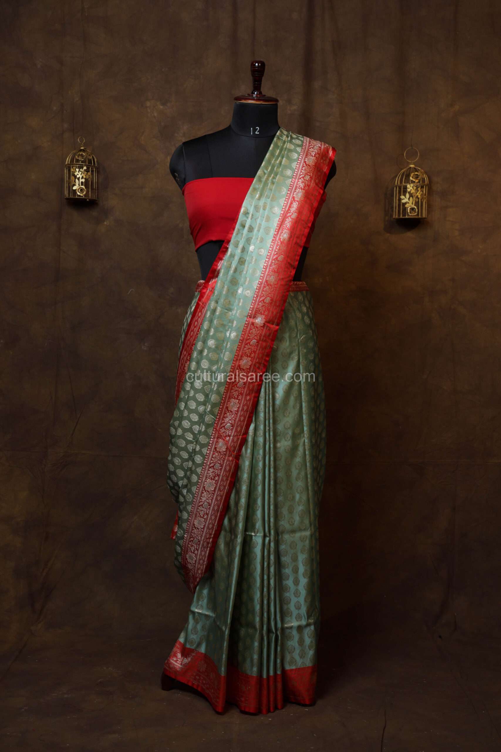 pastel green silk saree