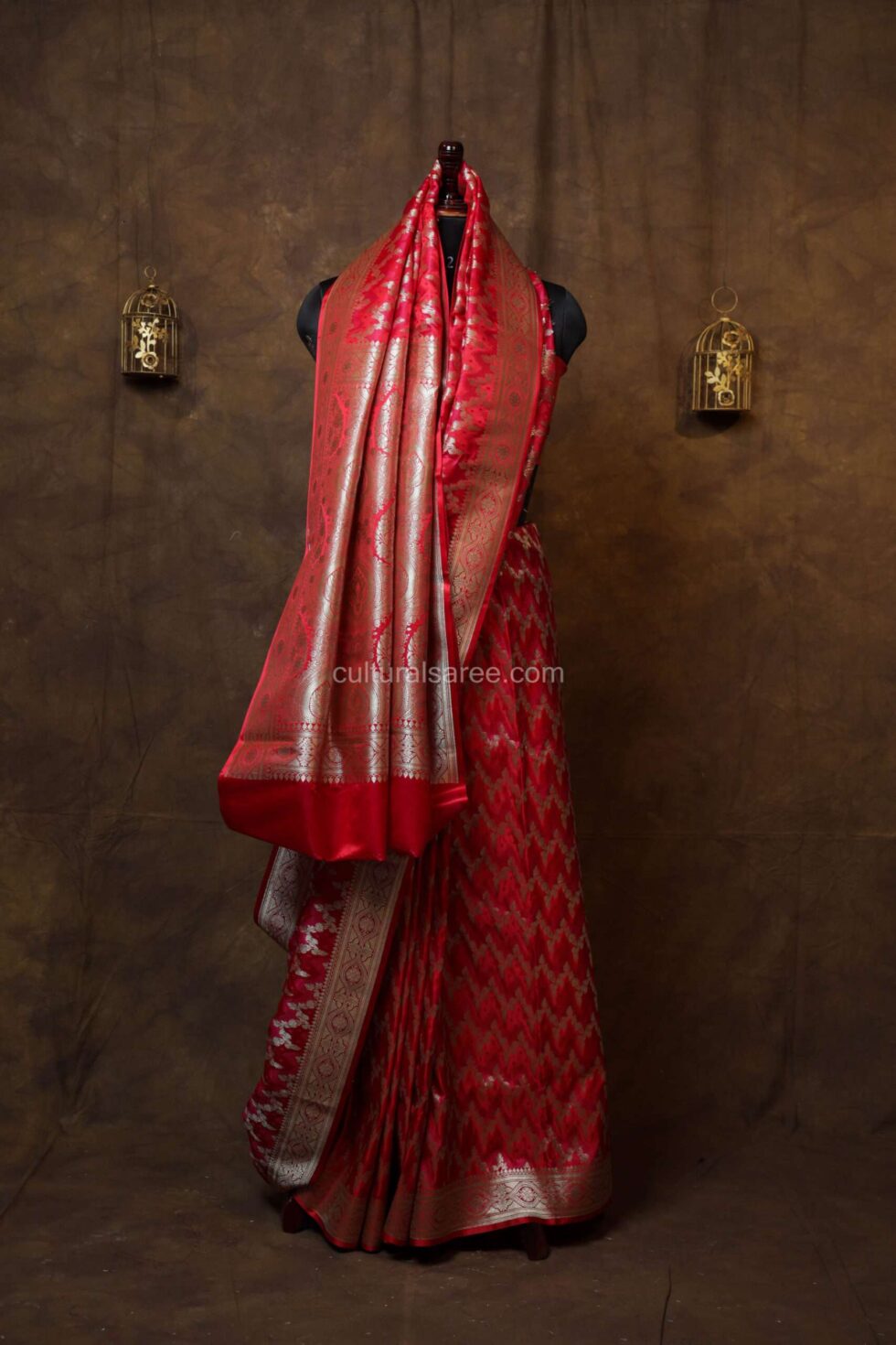 Royal red banarasi rang kart silk saree with beautiful silver border