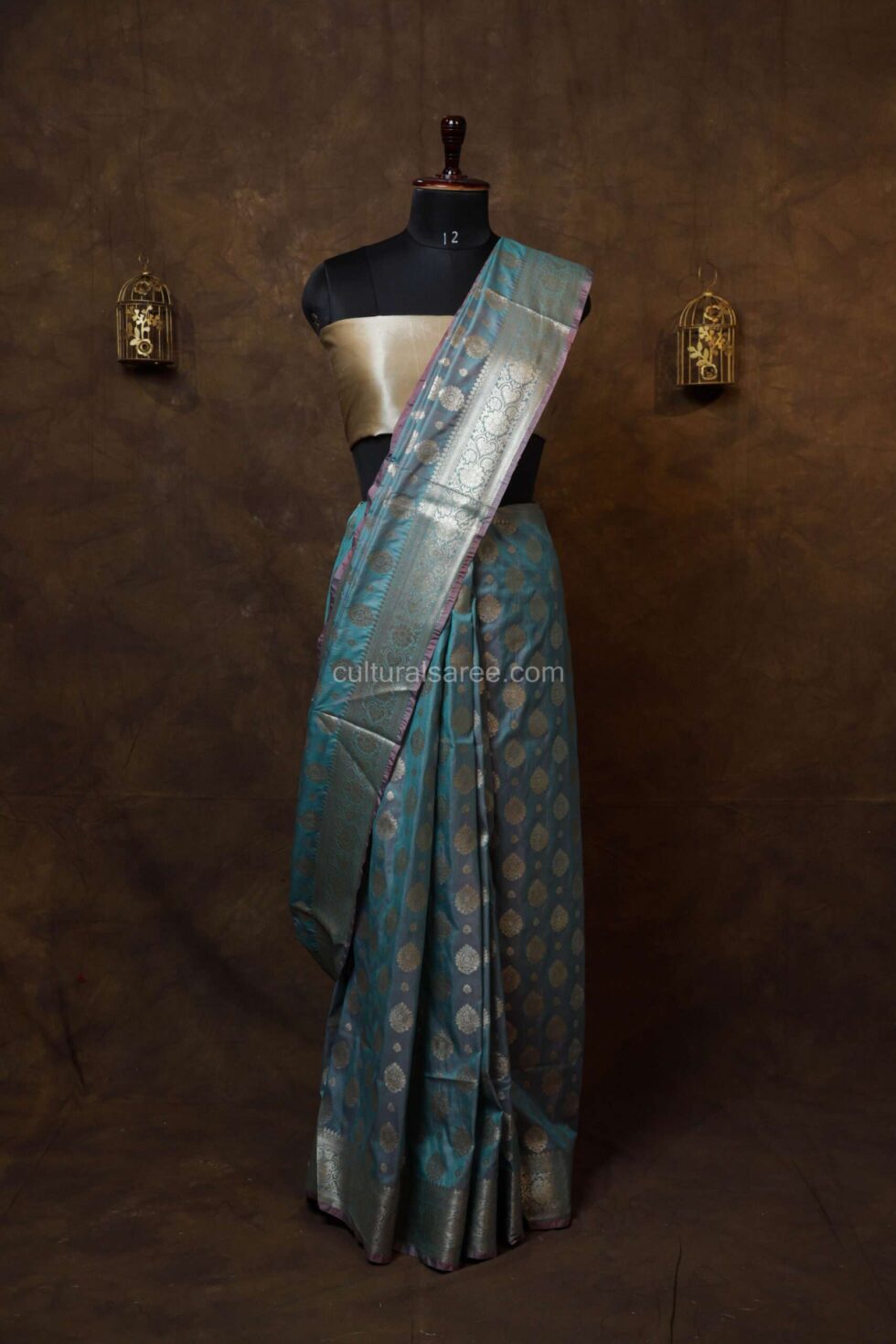 Baby blue banarasi silk paudi saree