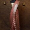 Salmon pink banarasi silk paudi saree