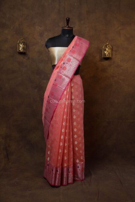 Peach color cotton saree