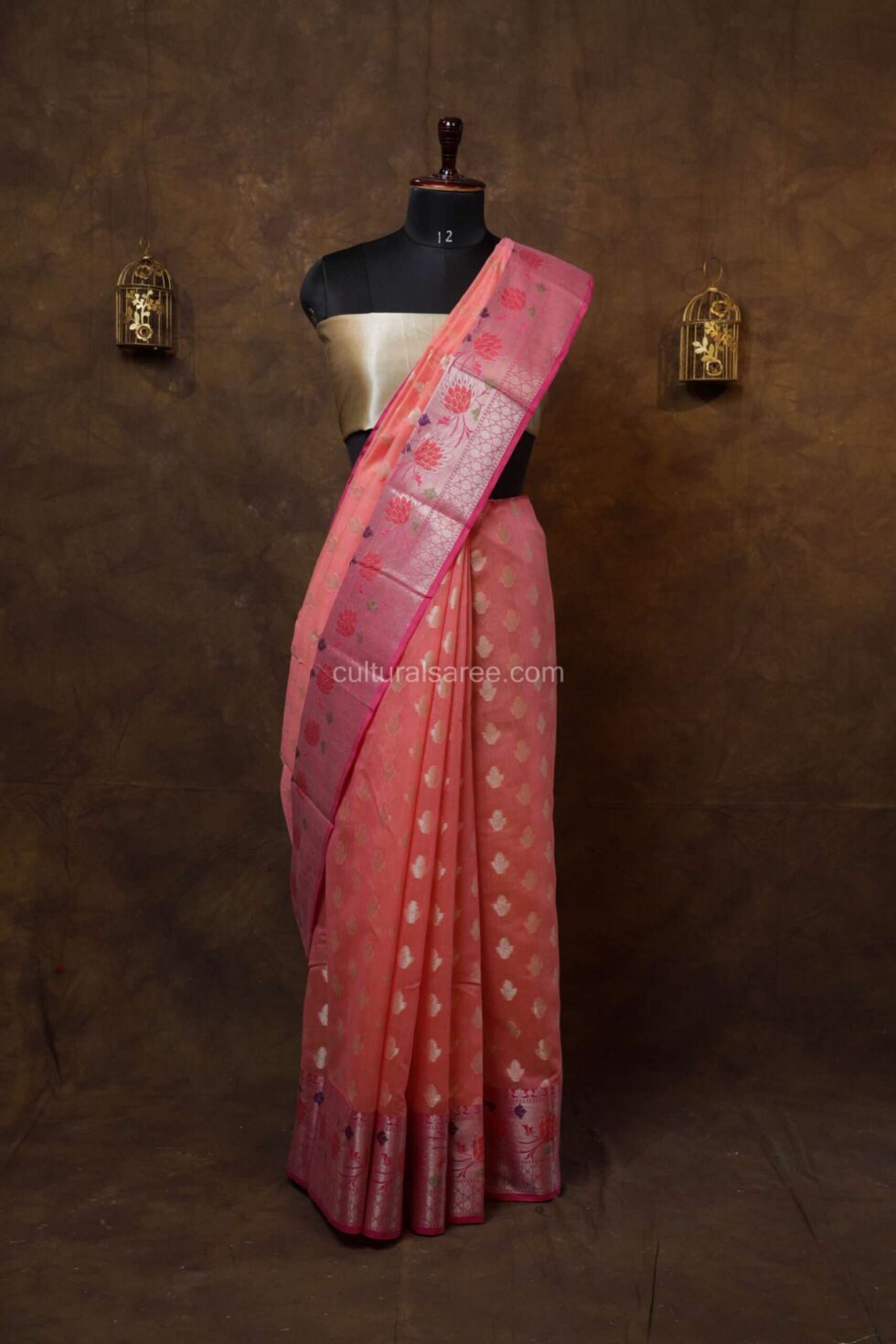 Peach color cotton saree