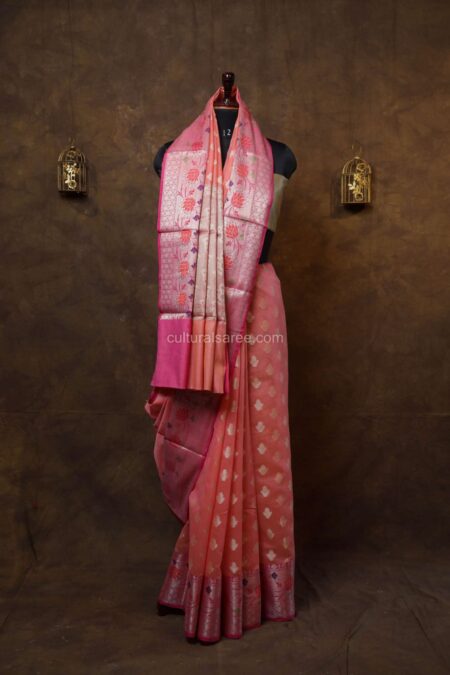 Peach color cotton saree