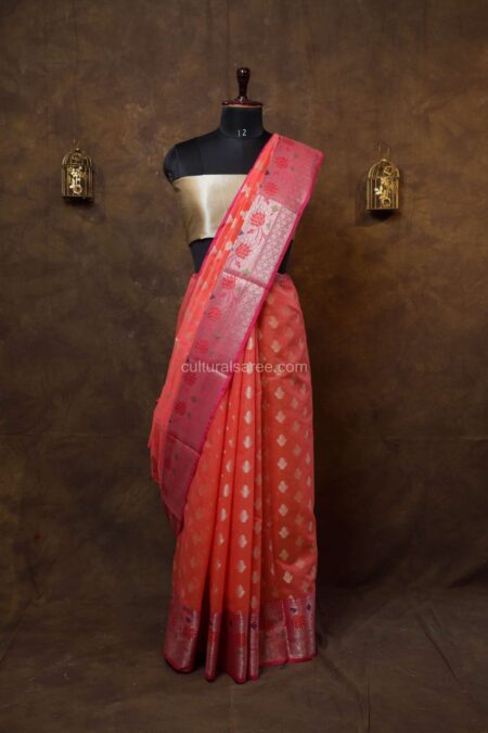 Peach Pink cotton Saree