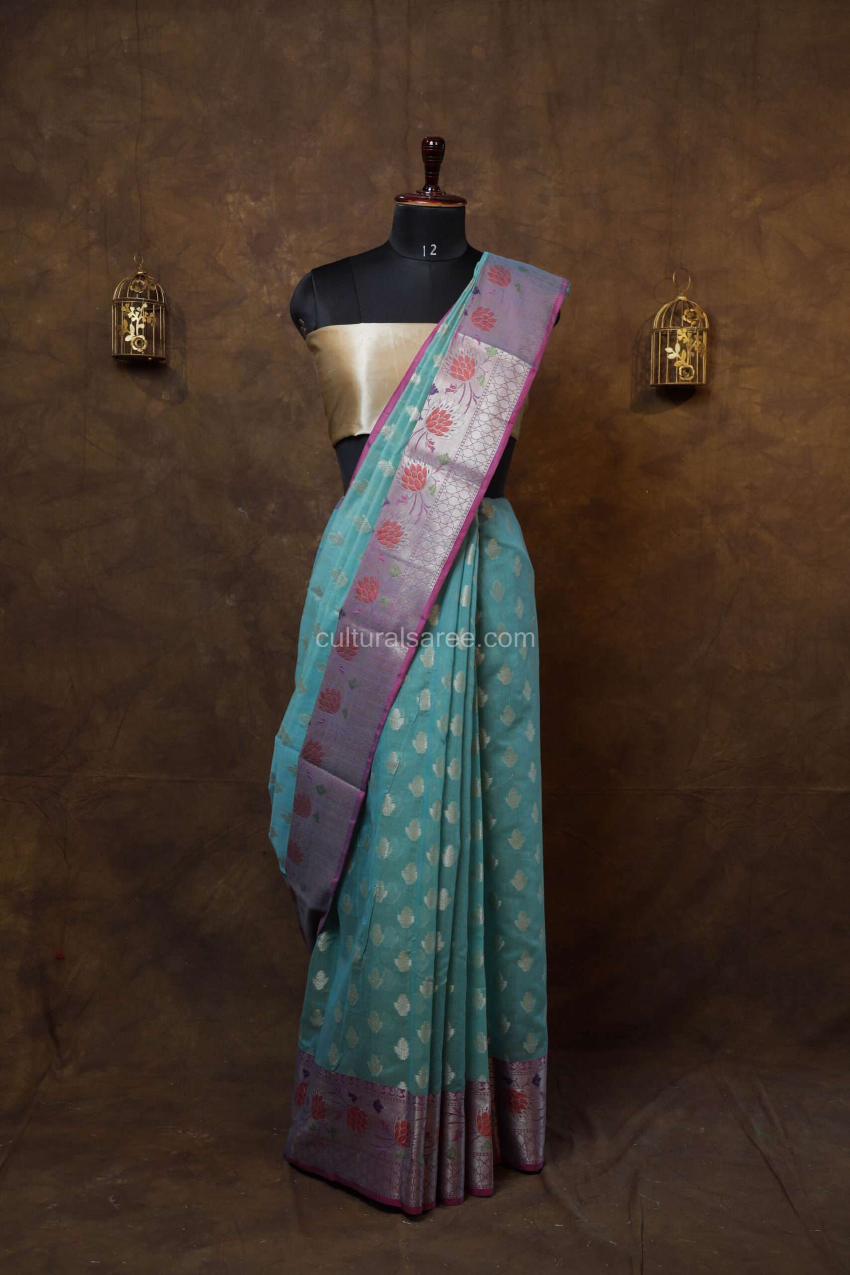 Sky Blue cotton saree
