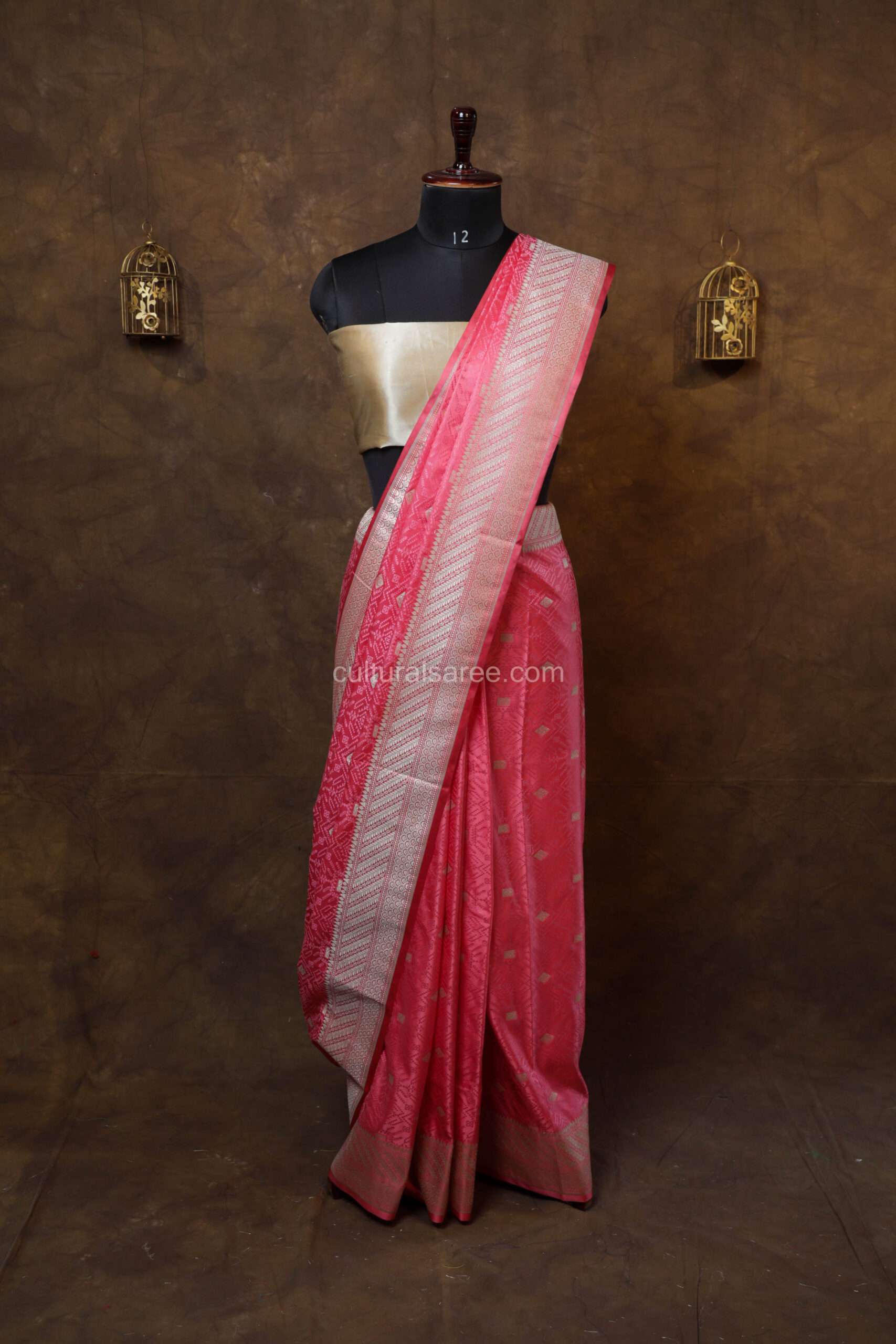Salmon Pink Zariwork Banarasi Silk Saree