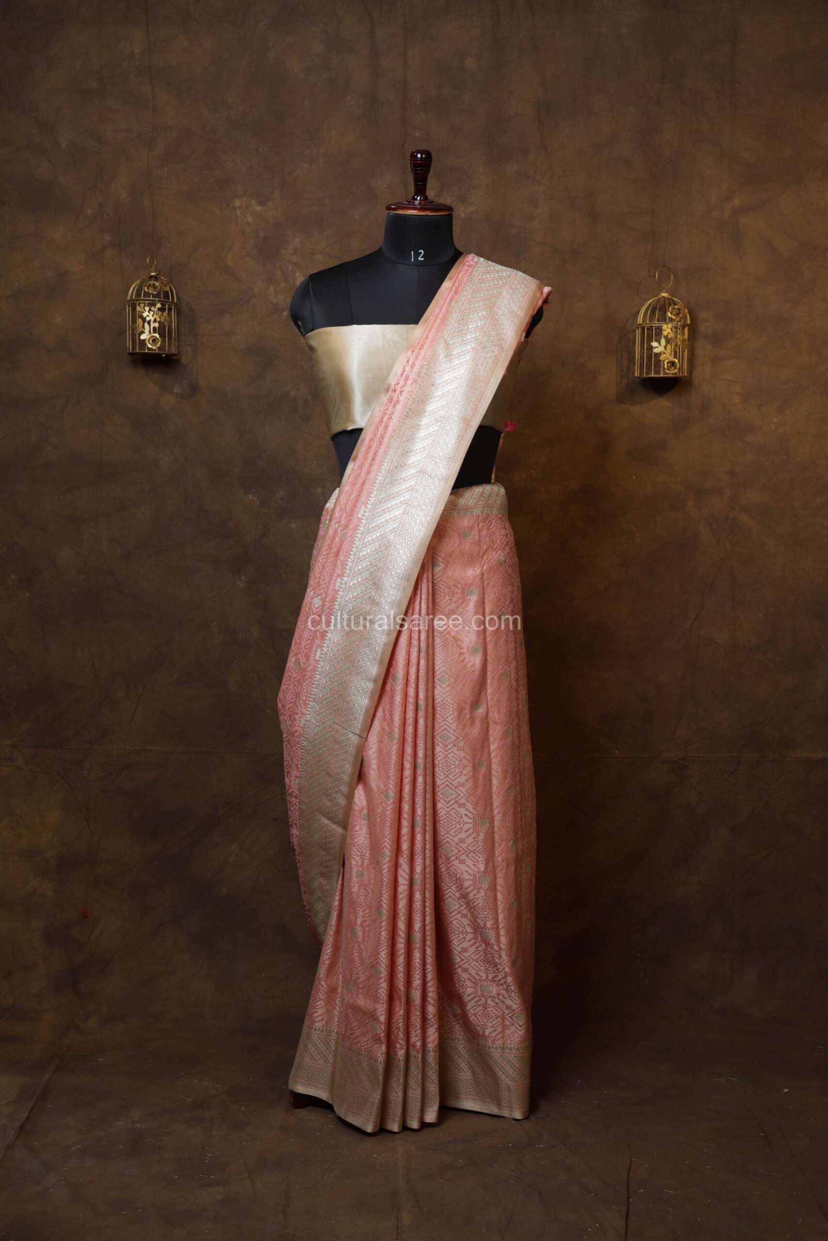 Blossom Pink Zariwork Banarasi Silk Saree
