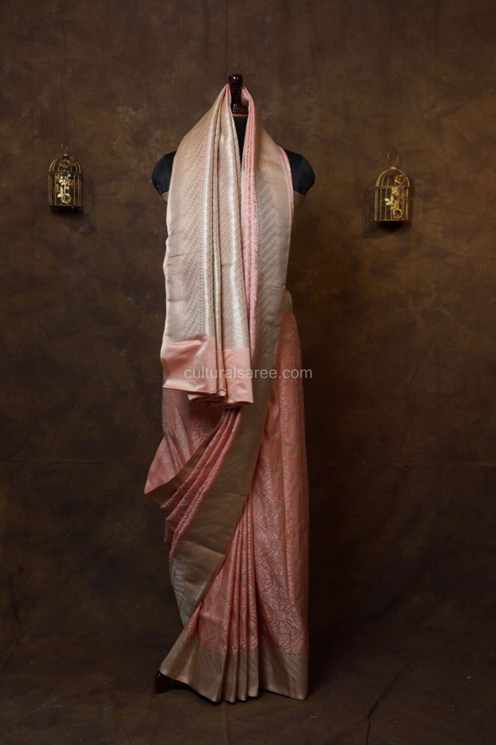 Blossom Pink Zariwork Banarasi Silk Saree with beautiful border