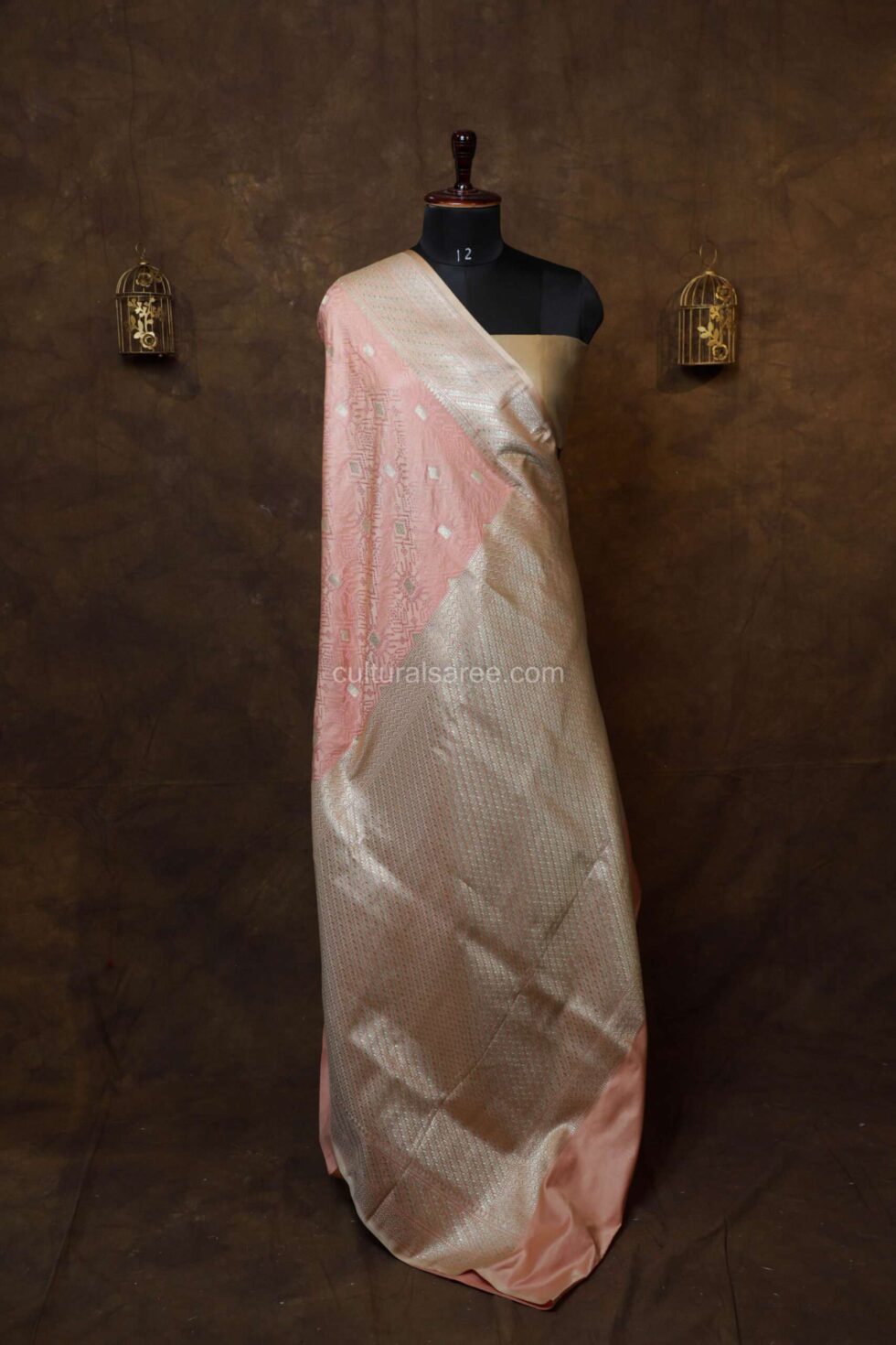 Blossom Pink Zariwork Banarasi Silk Saree with beautiful border and achal