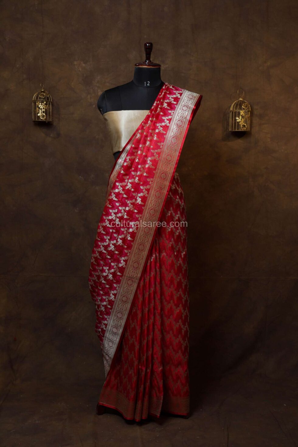 Flame red banarasi rang kart silk saree