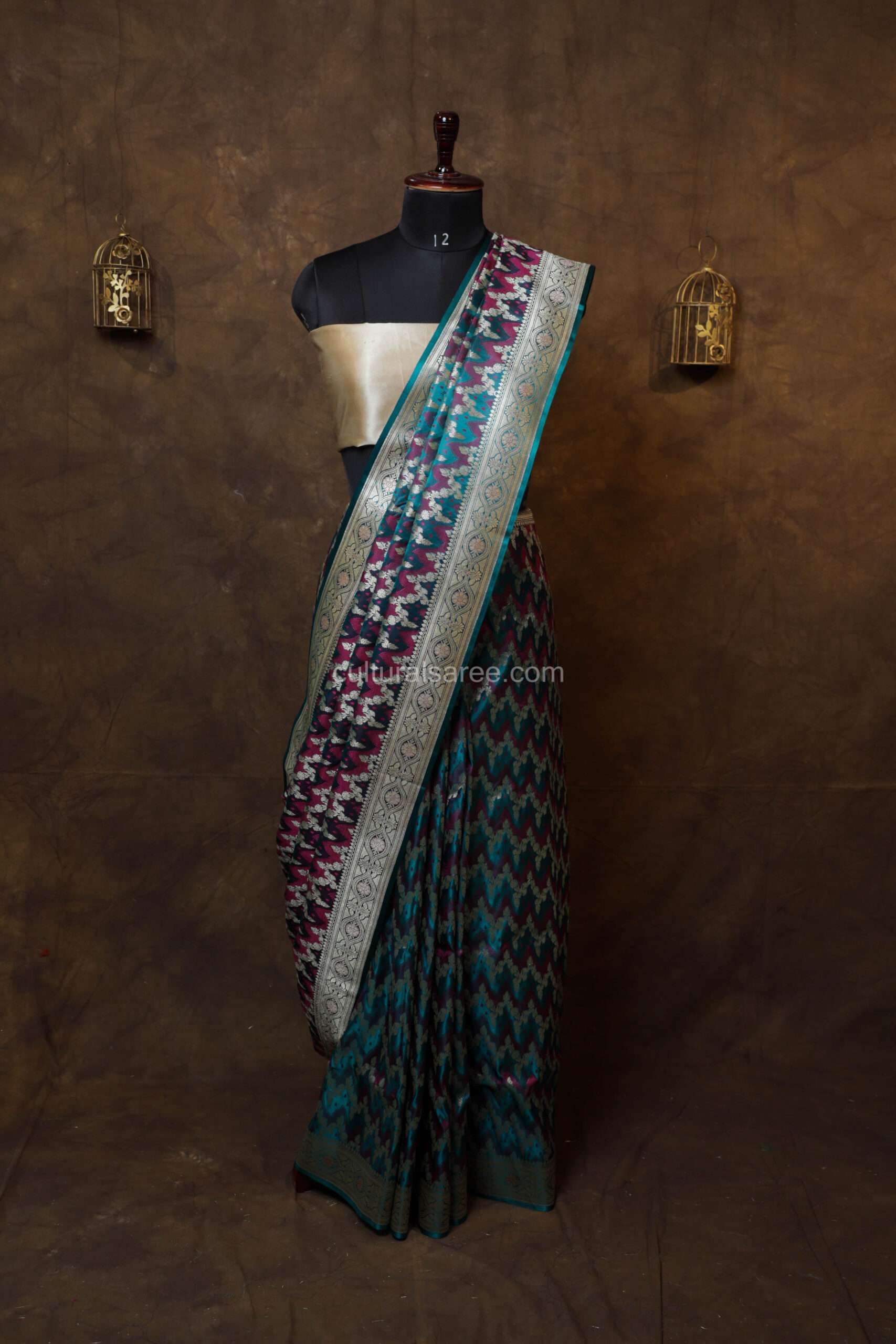 Majestic Peacock Blue banarasi eang kart silk saree