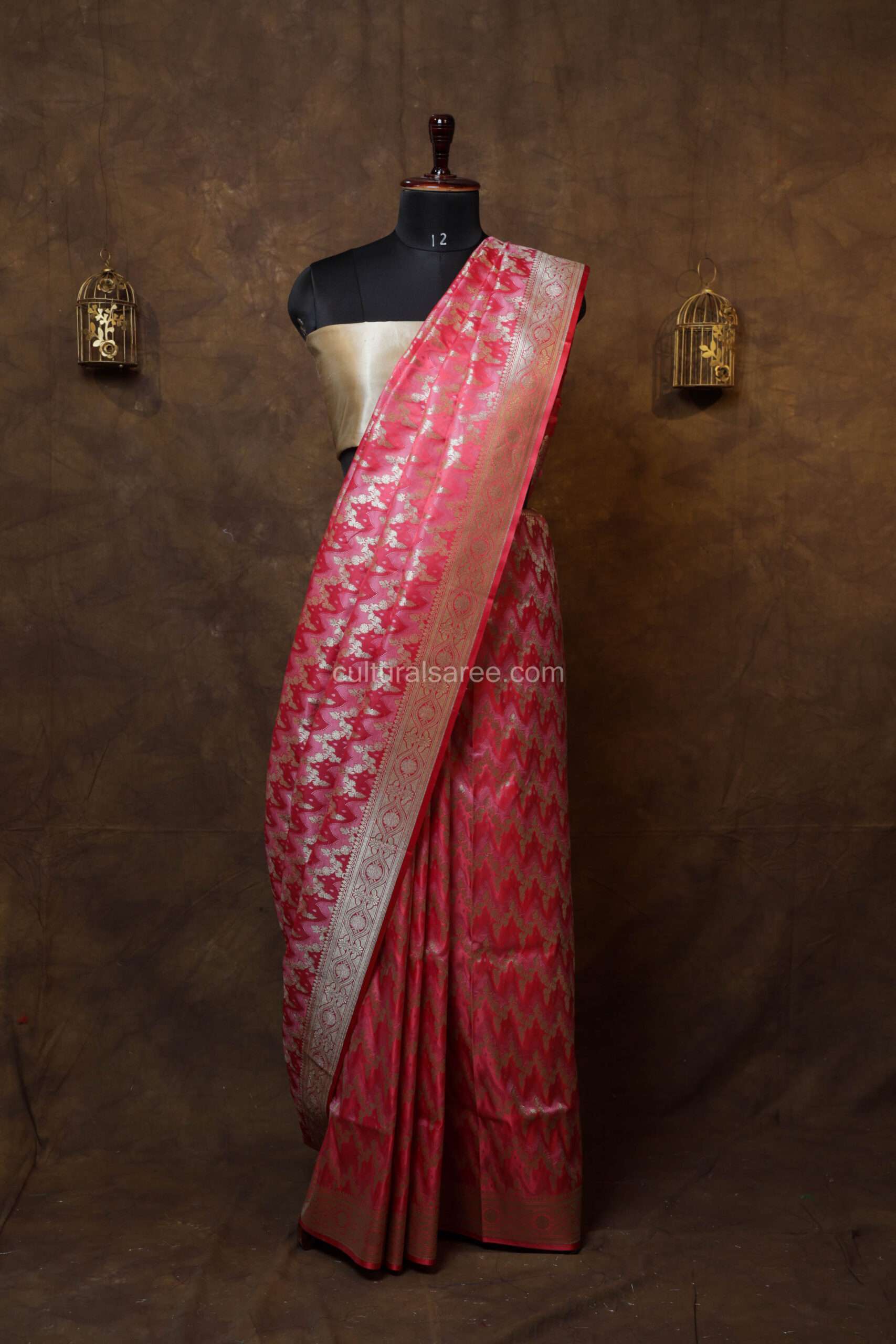 Pastel red banarasi rang kart silk saree