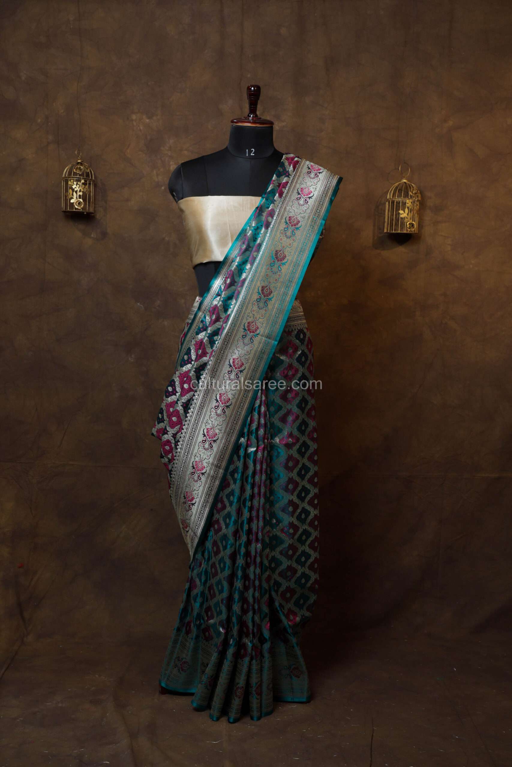 Majestic Peacock Blue banarasi rang kart silk saree