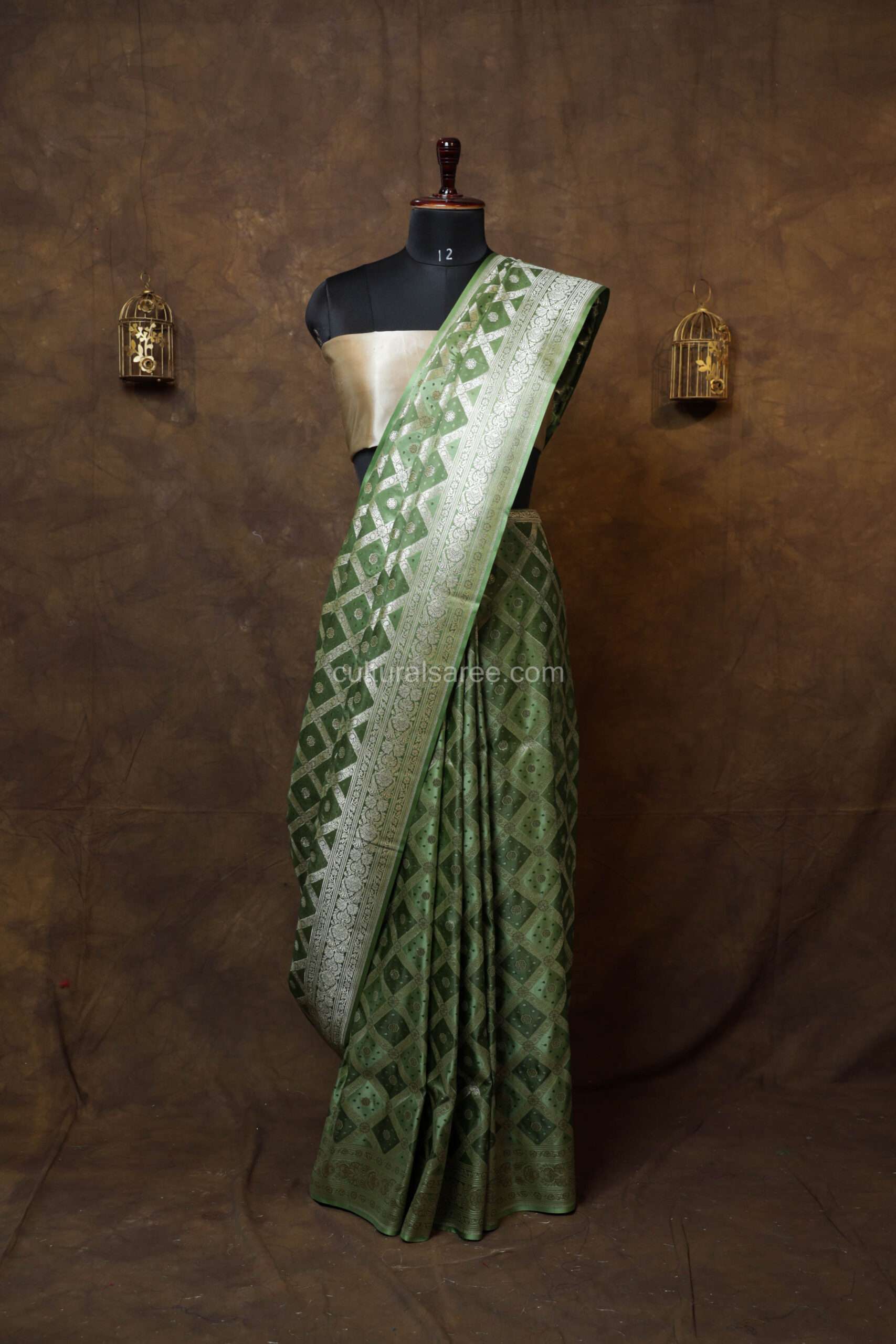 Pastel green banarasi rang kart silk saree