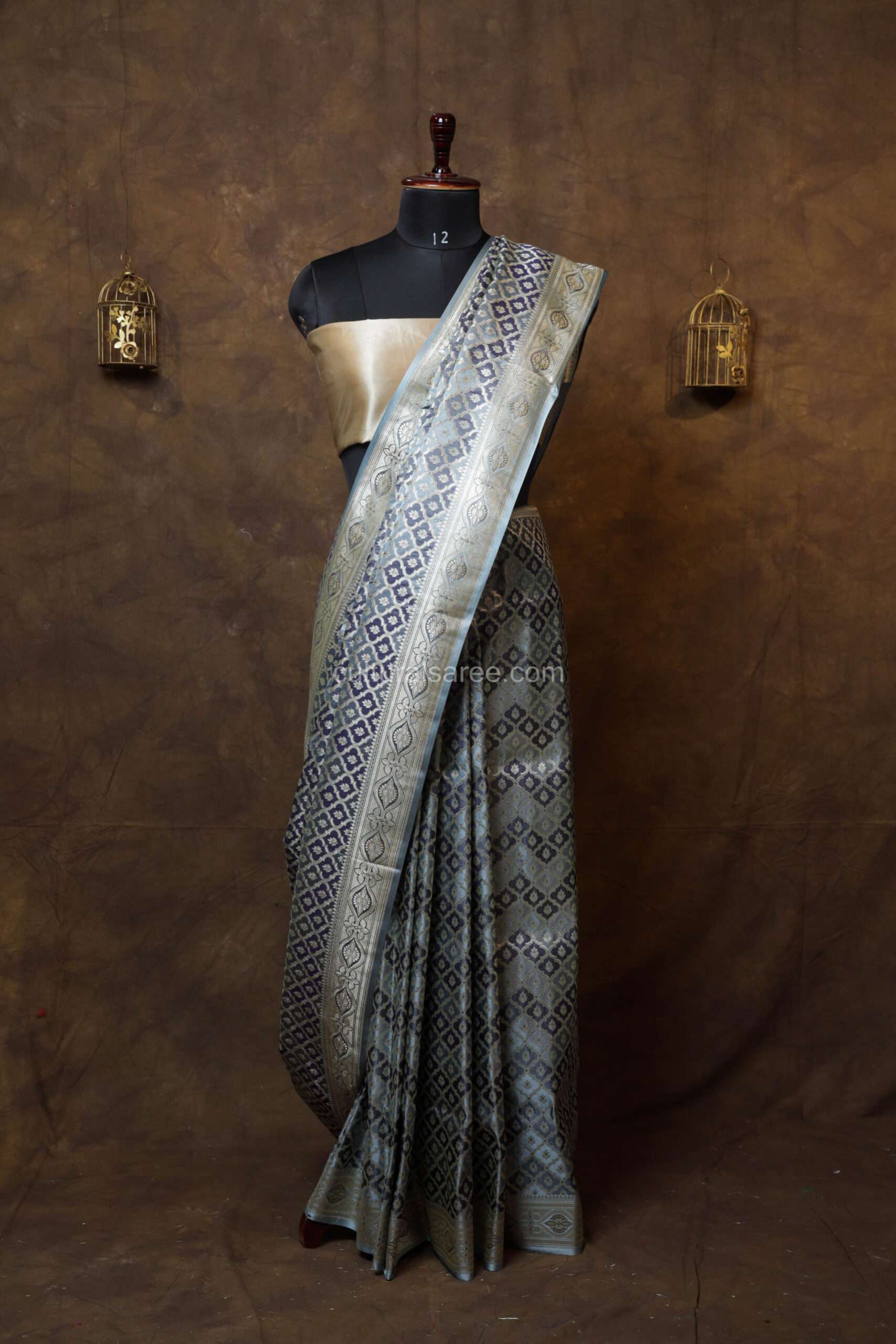 pastel gray banarasi rang kart silk saree