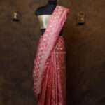 Flamingo pink zariwork Silk jal saree