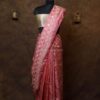 Flamingo pink zariwork Silk jal saree